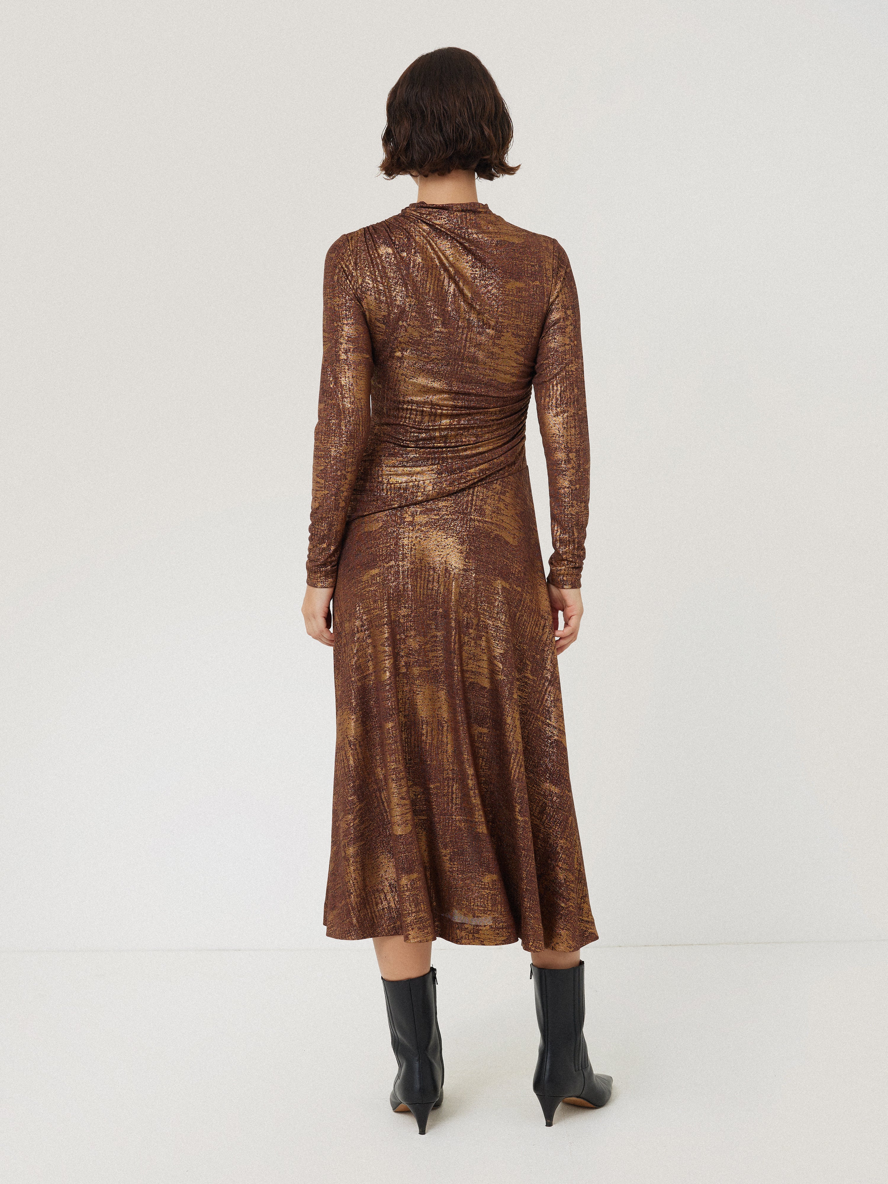 Elegant Brushed Bronze Draped Dress for Women - Perfect for Evening Parties, Weddings & Special Occasions