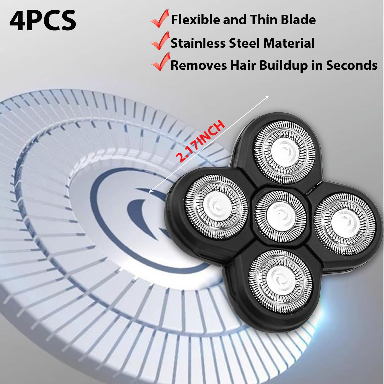 4 Pack Replacement Blades for Electric Head Shaver - 5-Blade Razor Heads for Bald Men, Universal Fit for Head & Face Shaving Kit with 4 Cleaning Brushes - Perfect for Travel, Home Use & Grooming Kits