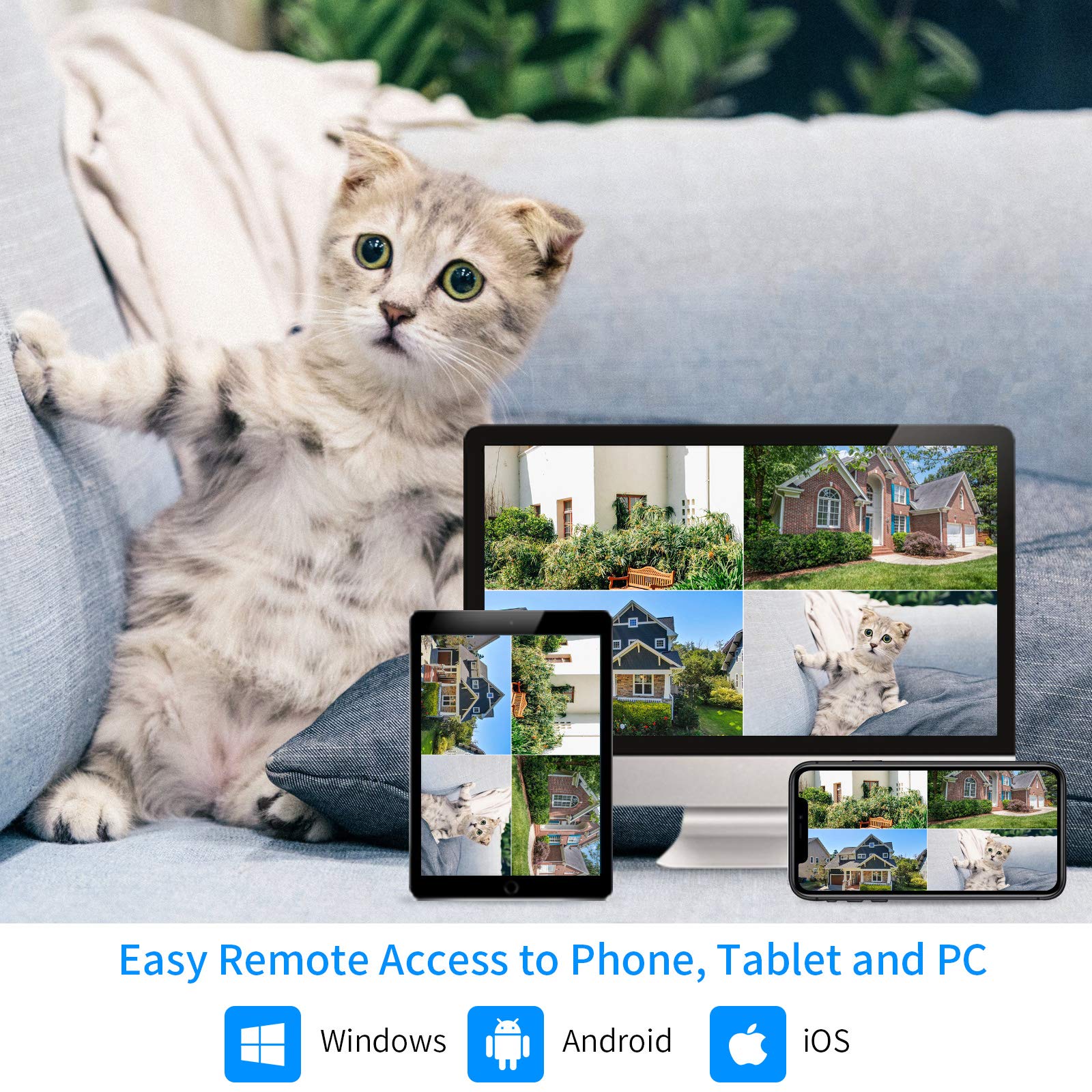Hiseeu 500GB 5MP Wireless Security Camera System with One-Way Audio - 4 Pack Outdoor/Indoor WiFi Surveillance Cameras, HD Video, Night Vision, Weatherproof, Motion Detection, DC12V Power Cord - Ideal for Home Security, Business Monitoring & Baby/Pet Watching