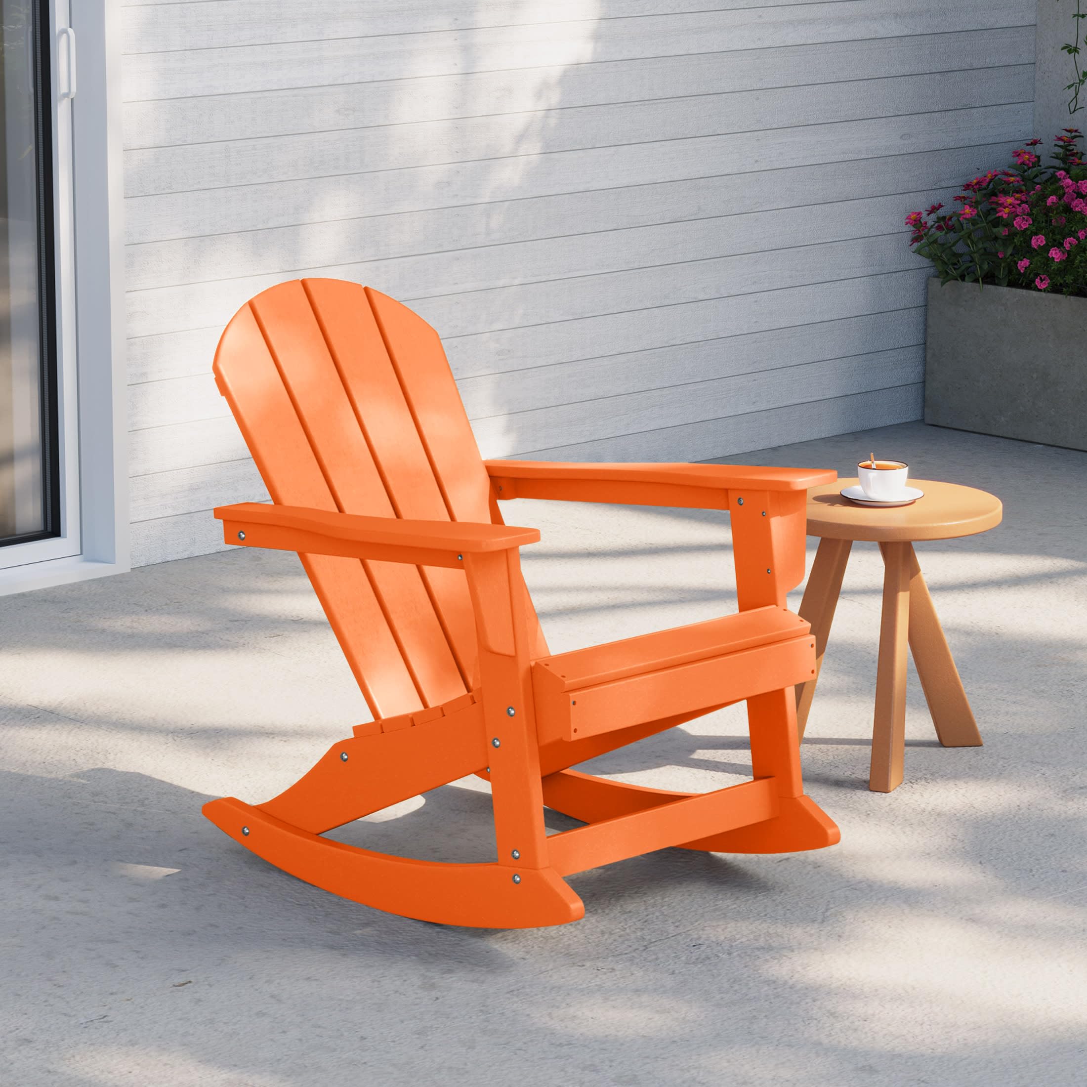 WestinTrends Malibu Outdoor Poly Adirondack Rocking Chair - Weather-Resistant Patio Furniture, Comfortable Orange Rocker for Garden, Deck & Backyard Relaxation