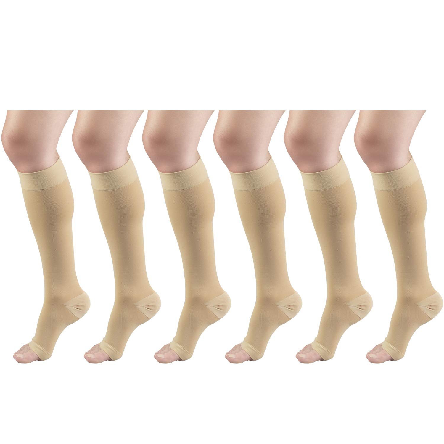 20-30 mmHg Open Toe Compression Stockings for Men & Women - Short Length (6 Pairs) | Ideal for Travel, Work & Varicose Vein Relief