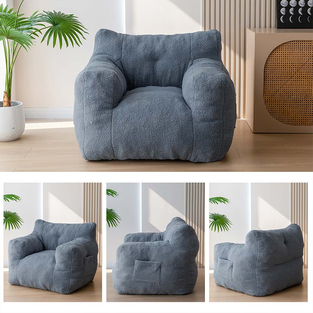 MAXYOYO Sherpa Bean Bag Chair - Boucle Tufted Bean Bag Sofa for Living Room, Bedroom & Game Room - Soft Lounge Chair for Adults & Kids in Dusty Blue - Perfect for Relaxing, Reading & Movie Nights