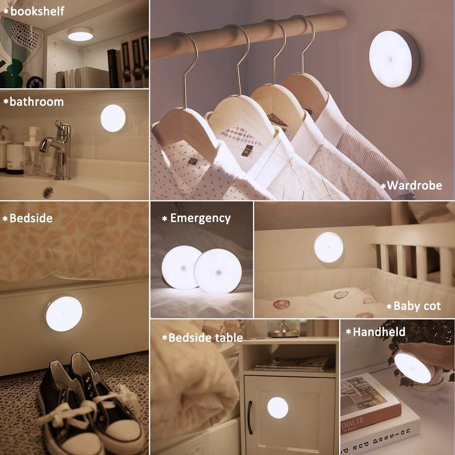 RAVIRANDAL Wireless Motion Sensor Light with USB Charging - Self Adhesive LED Magnetic Night Light for Home, Closet, Stairs & Hallway - Rechargeable Motion Activated Lighting (1 Pack)