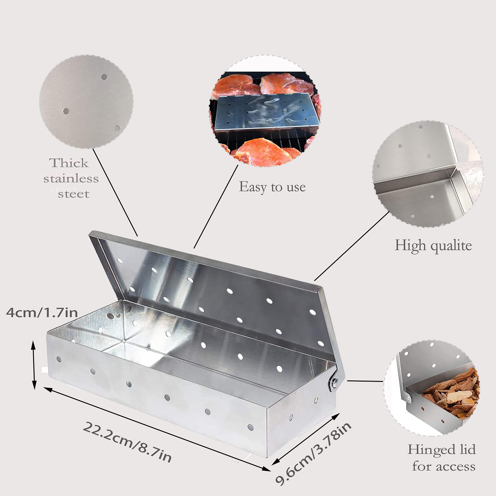Premium Stainless Steel Sawdust Box for BBQ - Hinged Lid, Thick & Durable, No Warping - Perfect for Charcoal & Gas Grills, Meat Smoking - Ideal for Backyard Cookouts, Camping & Outdoor Barbecues