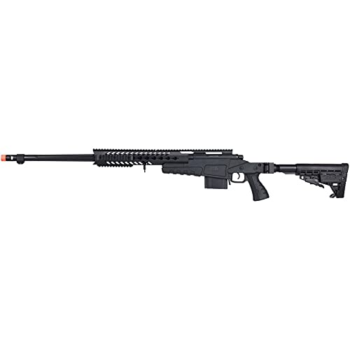 Lancer Tactical WellFire MB4418-1 Bolt Action Airsoft Sniper Rifle - 380 FPS High Power Precision Airsoft Gun for Outdoor Training & Competitive Shooting - Black Tactical Sniper Rifle for Airsoft Battles & Target Practice