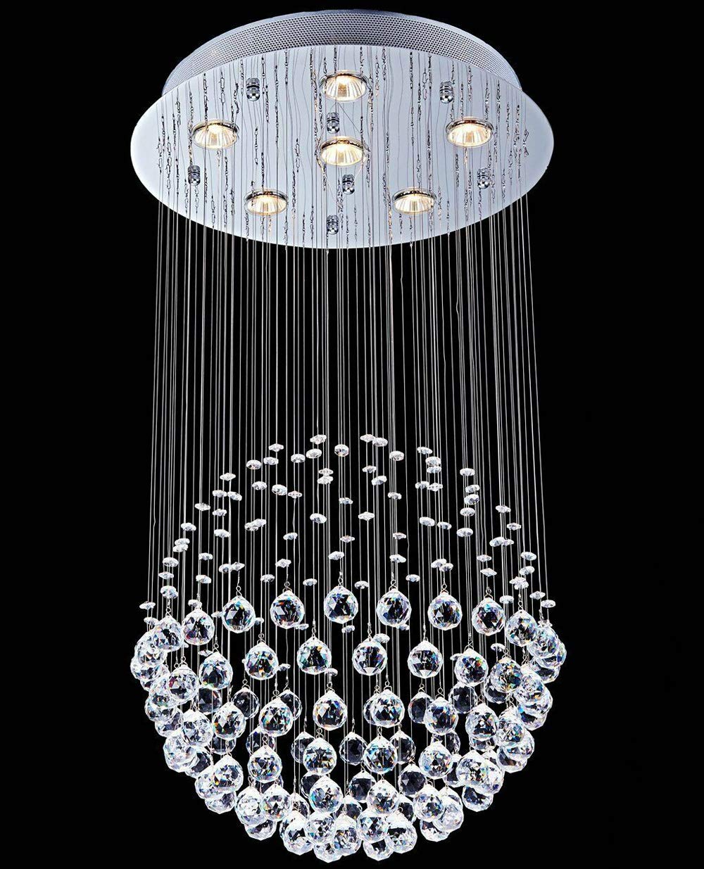 Modern K9 Crystal Raindrop Chandelier Flush Mount LED Ceiling Light Fixture - 6-Light Pendant Lamp for Dining Room, Bathroom, Bedroom & Living Room - Elegant Lighting for Home Decor, Wedding Venues and Luxury Spaces