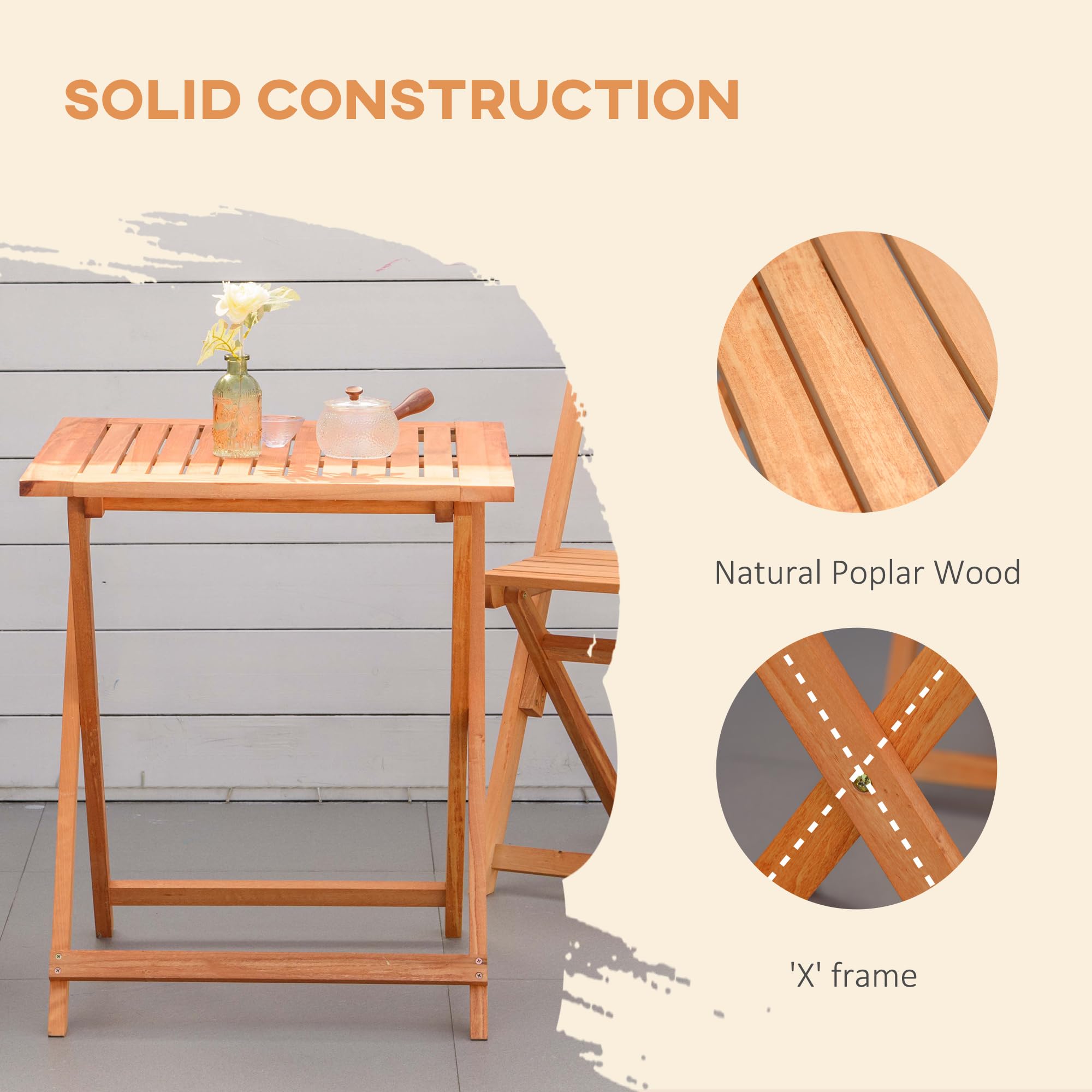 Outsunny 3-Piece Folding Patio Bistro Set - Teak Wood Outdoor Chairs & Table - Garden Dining Furniture for Poolside, Balcony, Deck, Backyard - Perfect for Outdoor Entertaining & Relaxation