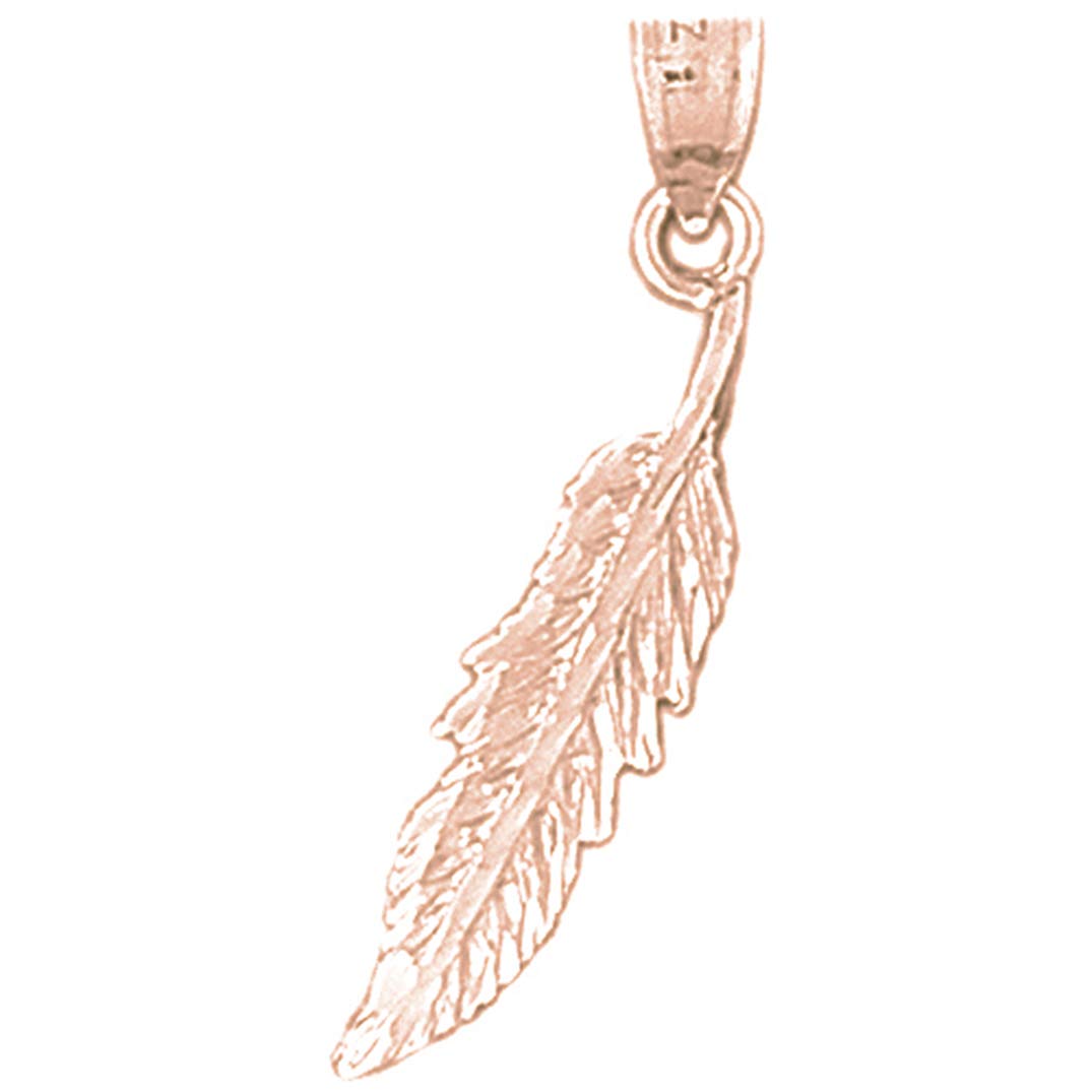 14K Rose Gold Feather Pendant Necklace - 37mm Elegant Jewelry for Women, Gift for Her, Birthday, Anniversary, Valentine's Day