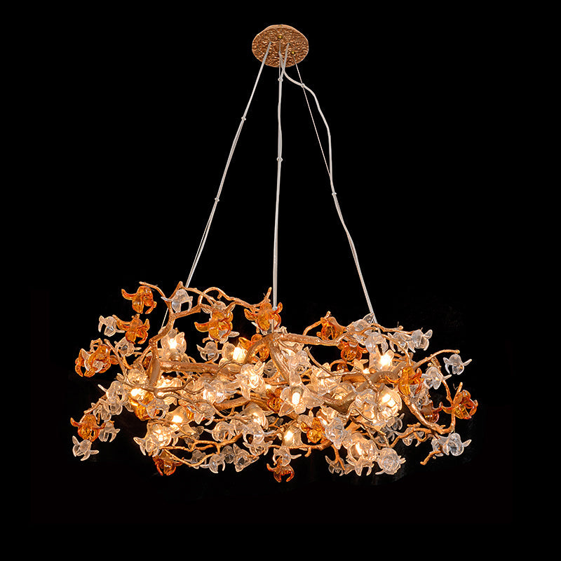 Blossom Flower Round Chandelier Light - Elegant Floral Ceiling Fixture for Bedroom, Living Room & Dining Room Decor