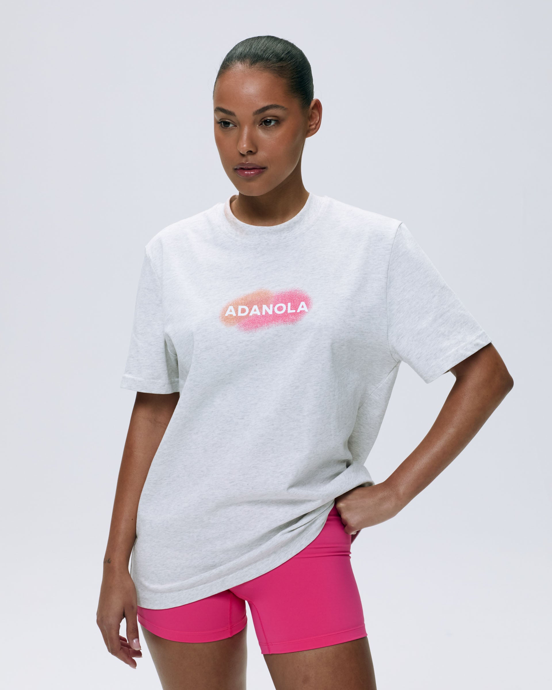 Oversized Short Sleeve T-Shirt for Women - Light Grey Melange Cotton Blend | Comfortable Loose Fit Casual Tee for Everyday Wear, Street Style & Summer Outfits