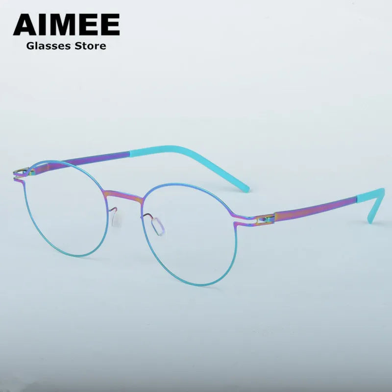 Stylish Unisex Full Rim Polygon Round Screwless Steel Eyeglasses Frame 14046 - Perfect for Work, Reading & Everyday Fashion