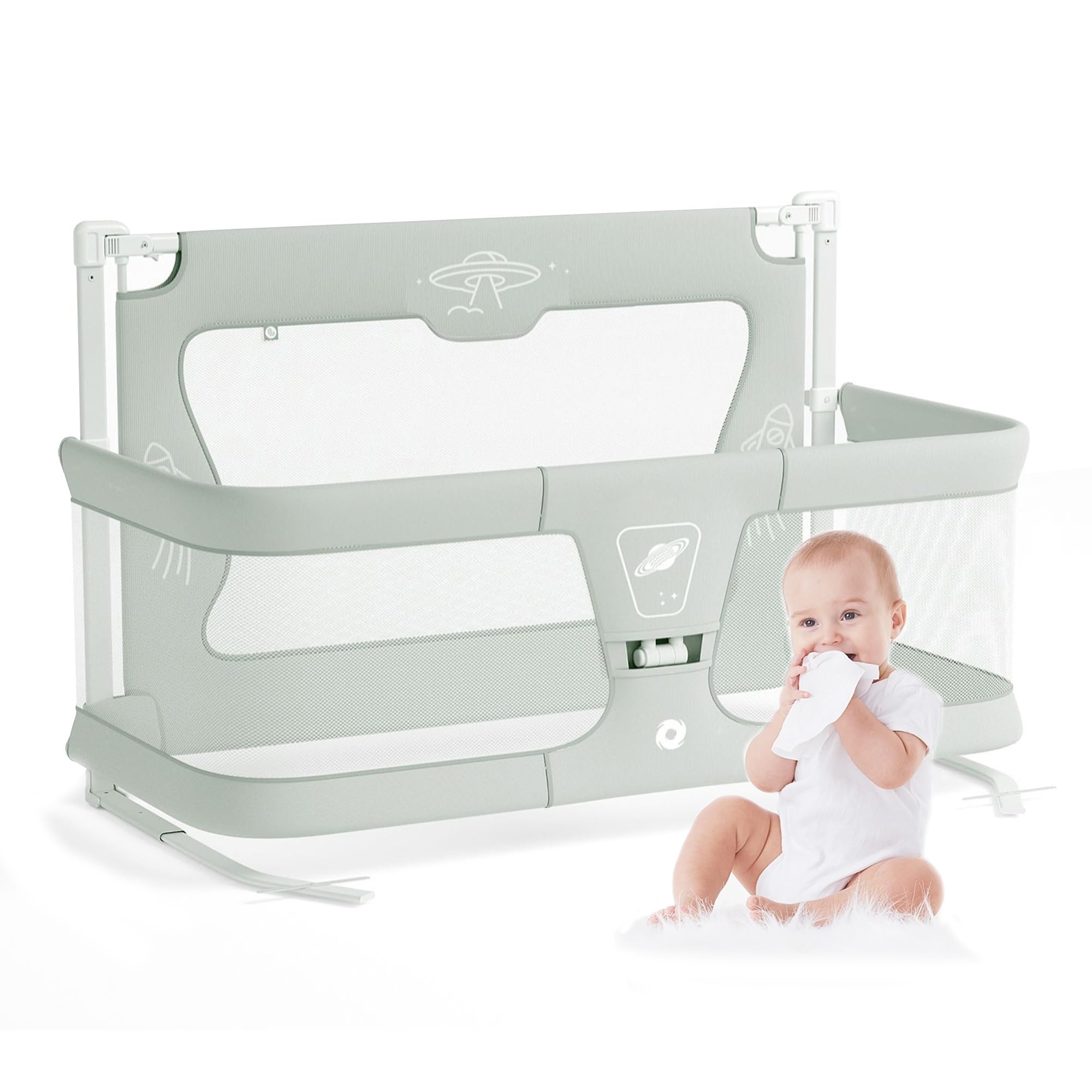 Flwrgirl 3-in-1 Baby Bassinet Bedside Sleeper - Adjustable Height Convertible Crib with Breathable Mesh for Newborns & Infants (Green) | Perfect for Nursery, Bedroom Co-Sleeping & Late Night Feedings