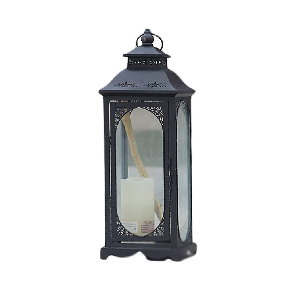 Vintage Wrought Iron Kerosene Oil Lantern - European Style Windproof Hurricane Floor Lamp with Candle Holder for Outdoor, Camping, Garden & Home Decor (Black)
