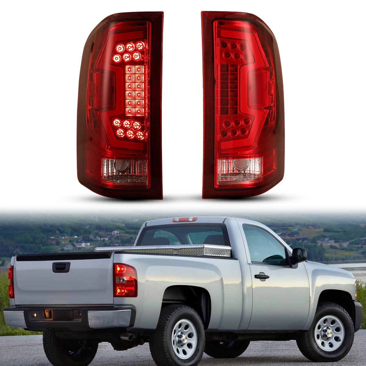 Nixon Offroad LED Tail Lights for Chevrolet Silverado 1500/2500HD/3500HD (2008-2014) - Chrome Housing with Red Lens - Direct Replacement Rear Lamp Assembly (1 Pair) - Perfect for Off-Roading, Truck Upgrades & Night Driving Safety