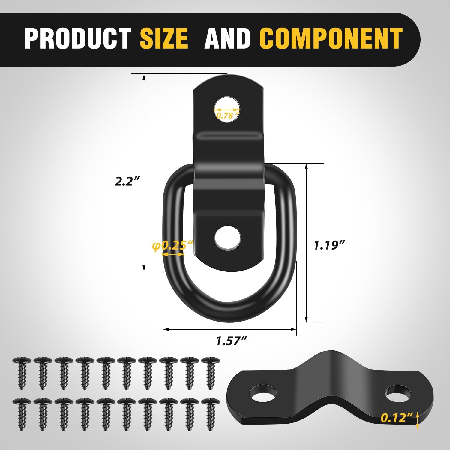 10 Pcs 1/4 Inch Stainless Steel D-Ring Tie Down Straps - Heavy Duty Trucking, Cargo Securing, Boat & RV Tie Downs for Secure Transport