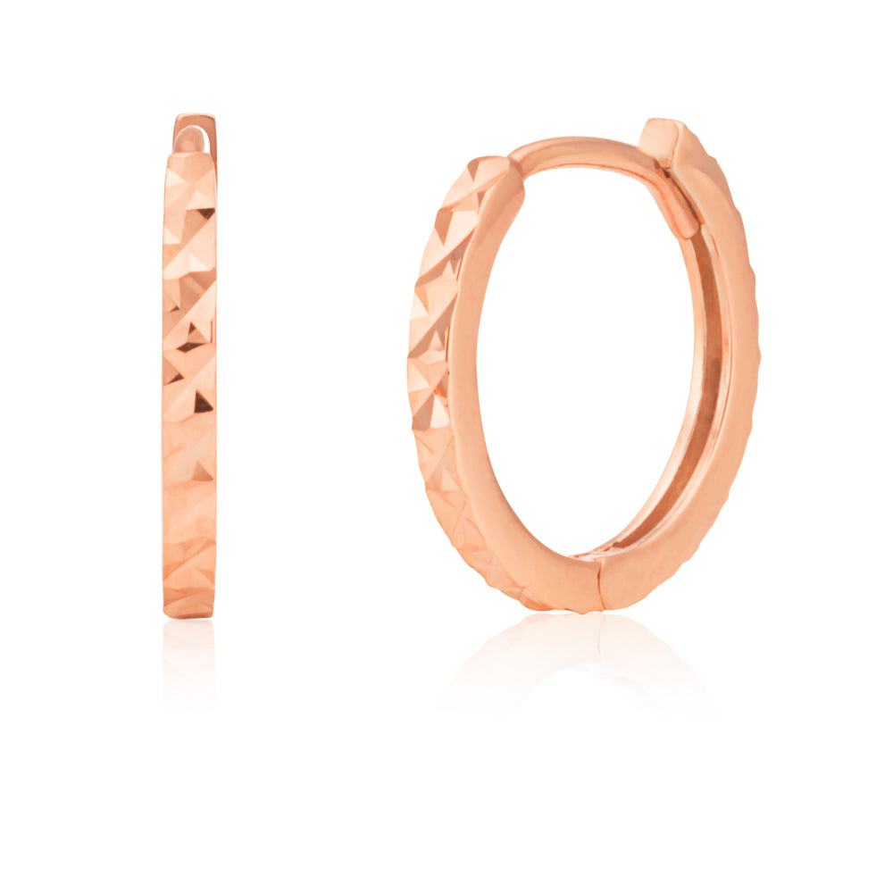 9ct Rose Gold Double Sided 10.5mm Diamond Cut Hoop Earrings for Women - Perfect for Everyday Wear, Parties & Special Occasions