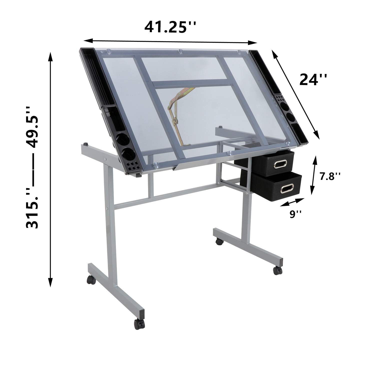 Adjustable Drafting Table with Wheels - Tilting Glass Top Artist Desk for Drawing & Crafting, Includes Storage & Side Tray - Perfect for Home Office, Studio & Art Classroom Workspaces
