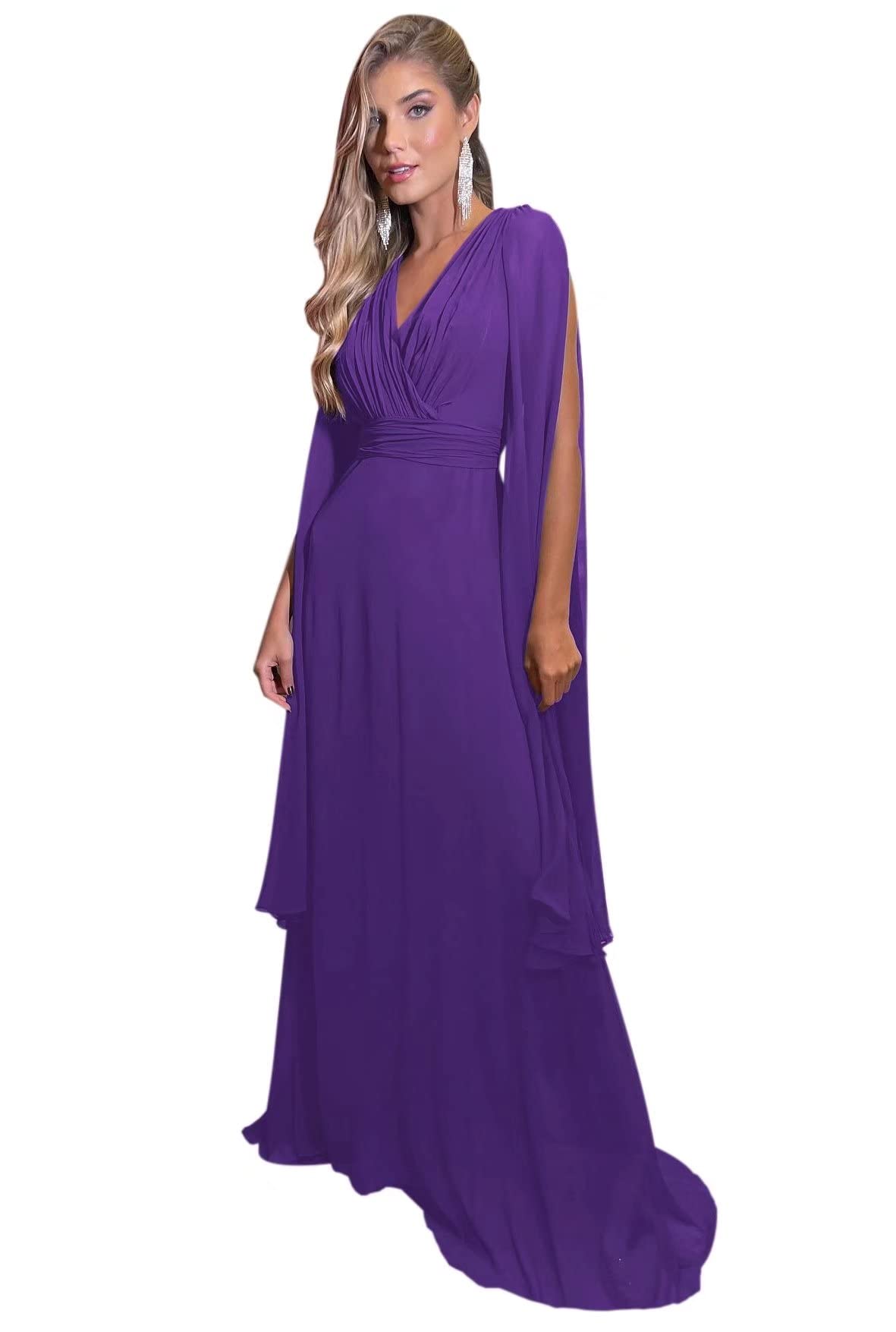 Elegant Chiffon Mother of The Bride Dress with Long Sleeves & Ruffles - A-Line Evening Gown for Weddings, Prom & Special Occasions | Perfect for Wedding Party, Formal Events & Anniversary Celebrations