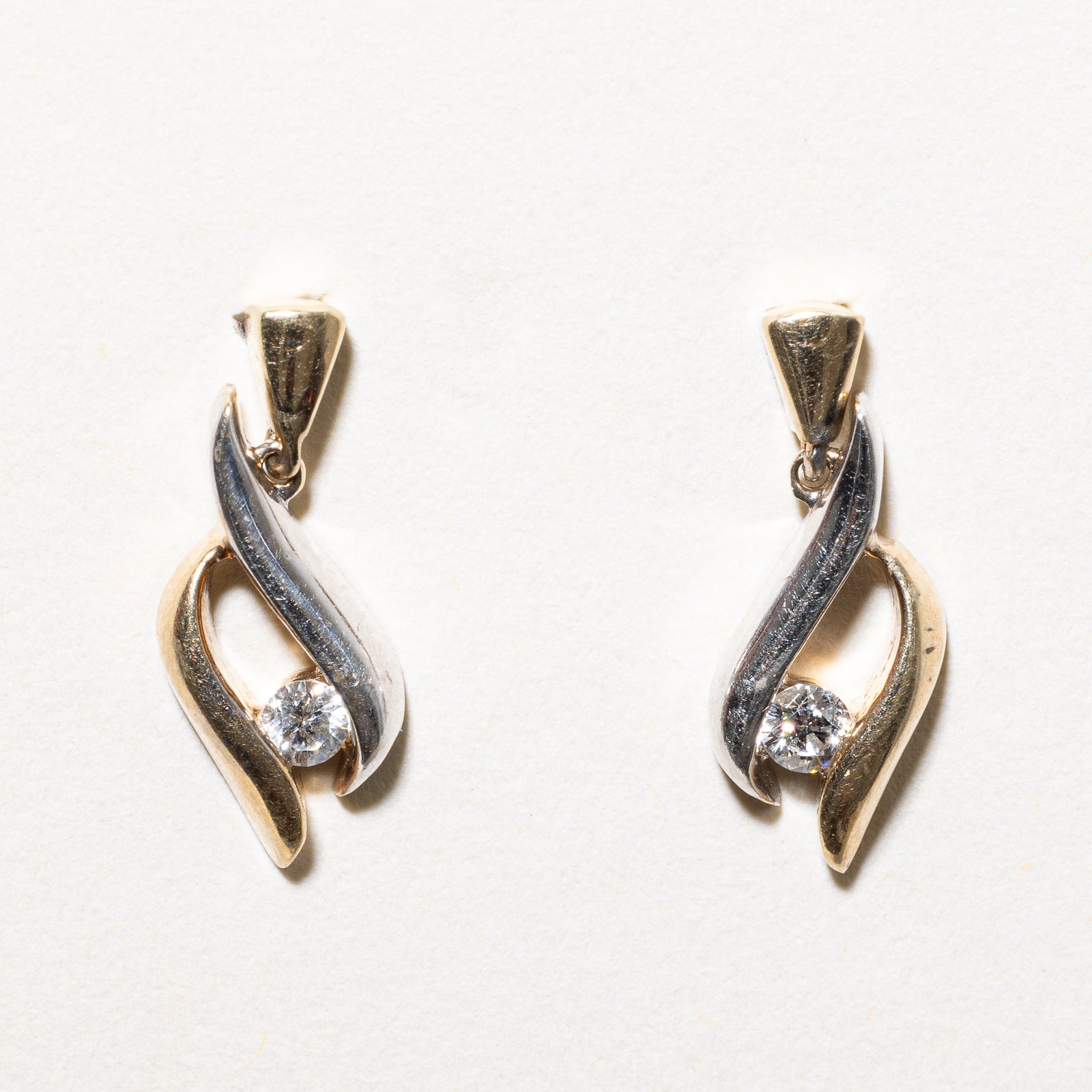 10K Two Tone Gold Diamond Dangle Earrings - 0.12ctw Stud Earrings for Women | Elegant Wedding, Party & Everyday Jewelry Gift