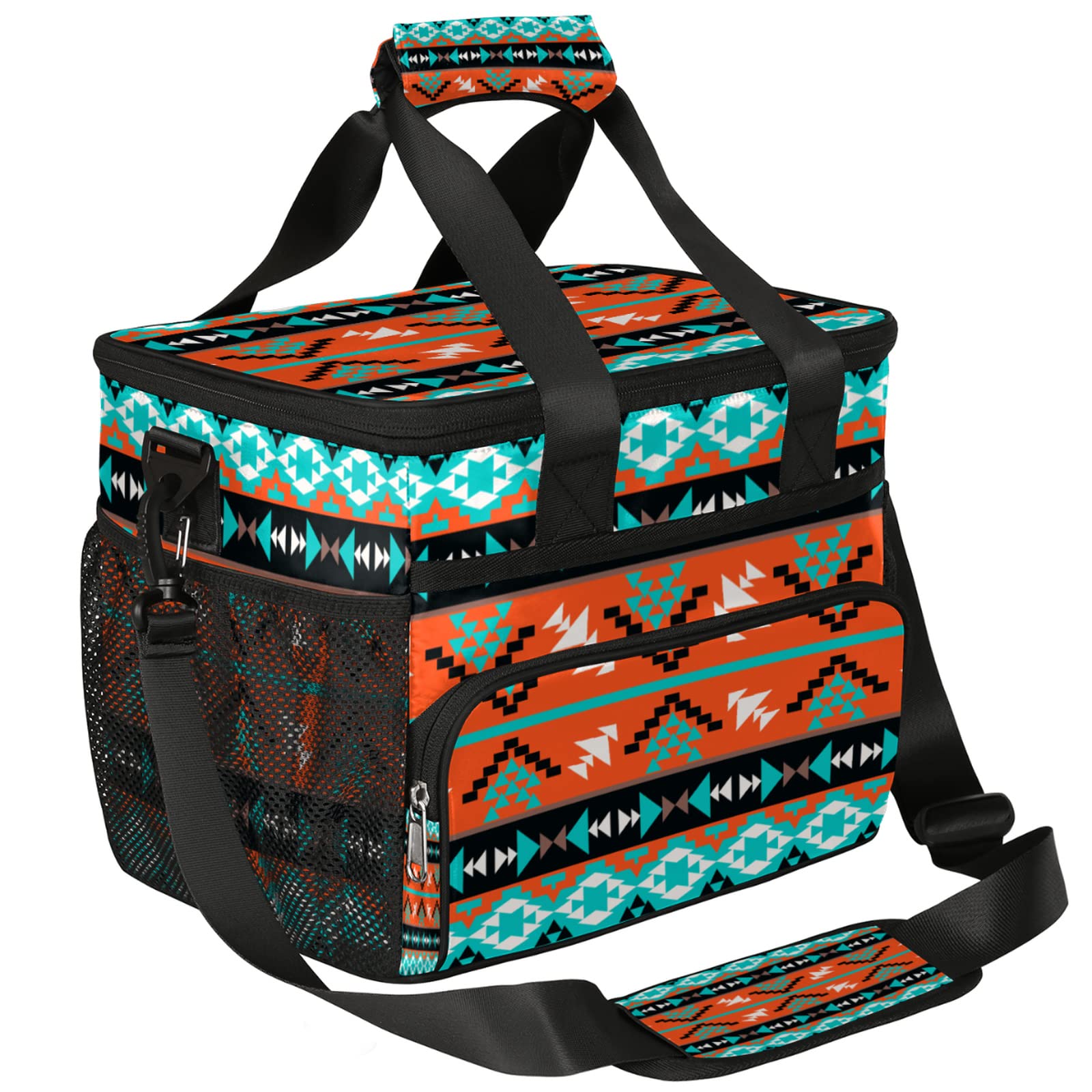 Large Insulated Lunch Bag for Women & Men - Bohemian Aztec Ethnic Geometric Design, Reusable & Leakproof Thermal Cooler Tote, Freezable for Meal Prep - Perfect for Picnic, Beach, Work, School & Office Lunch Storage