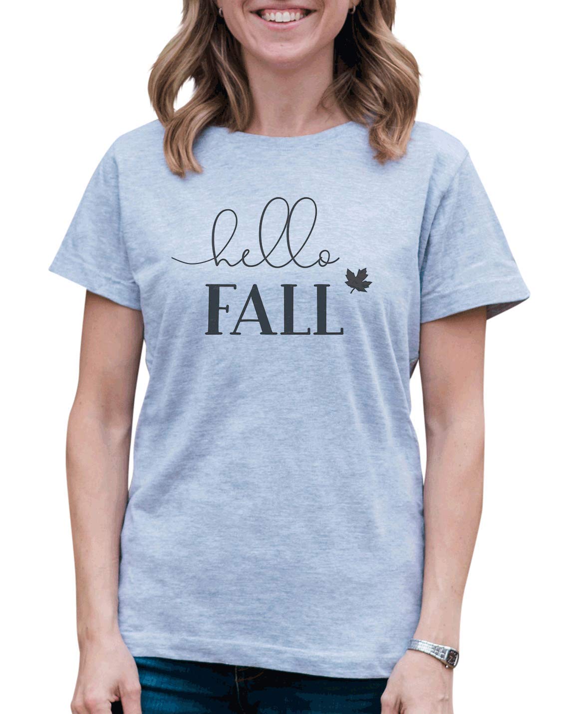 7 ate 9 Apparel Women's Hello Fall Autumn Shirt - Cozy Flannel Long Sleeve Top for Pumpkin Picking, Thanksgiving & Seasonal Outfits