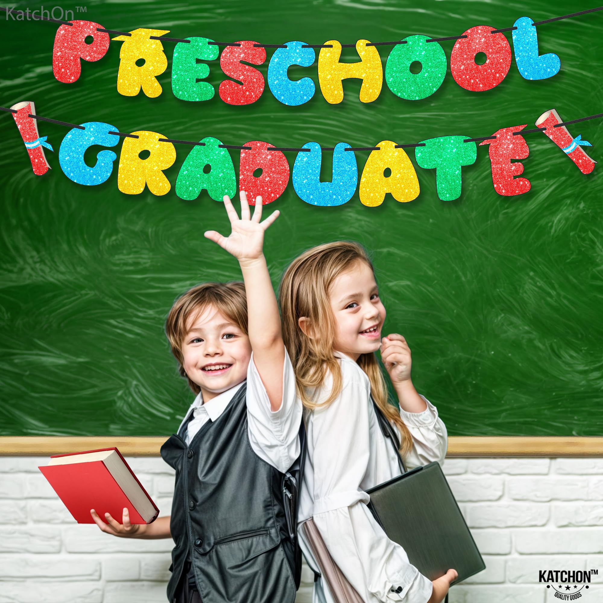 KatchOn 10ft Glitter Preschool Graduation Banner - Ready-to-Use Class of 2025 Graduation Sign for PreK, VPK & Kindergarten Decorations | Perfect for Classroom Parties, Photo Backdrops & Graduation Ceremonies