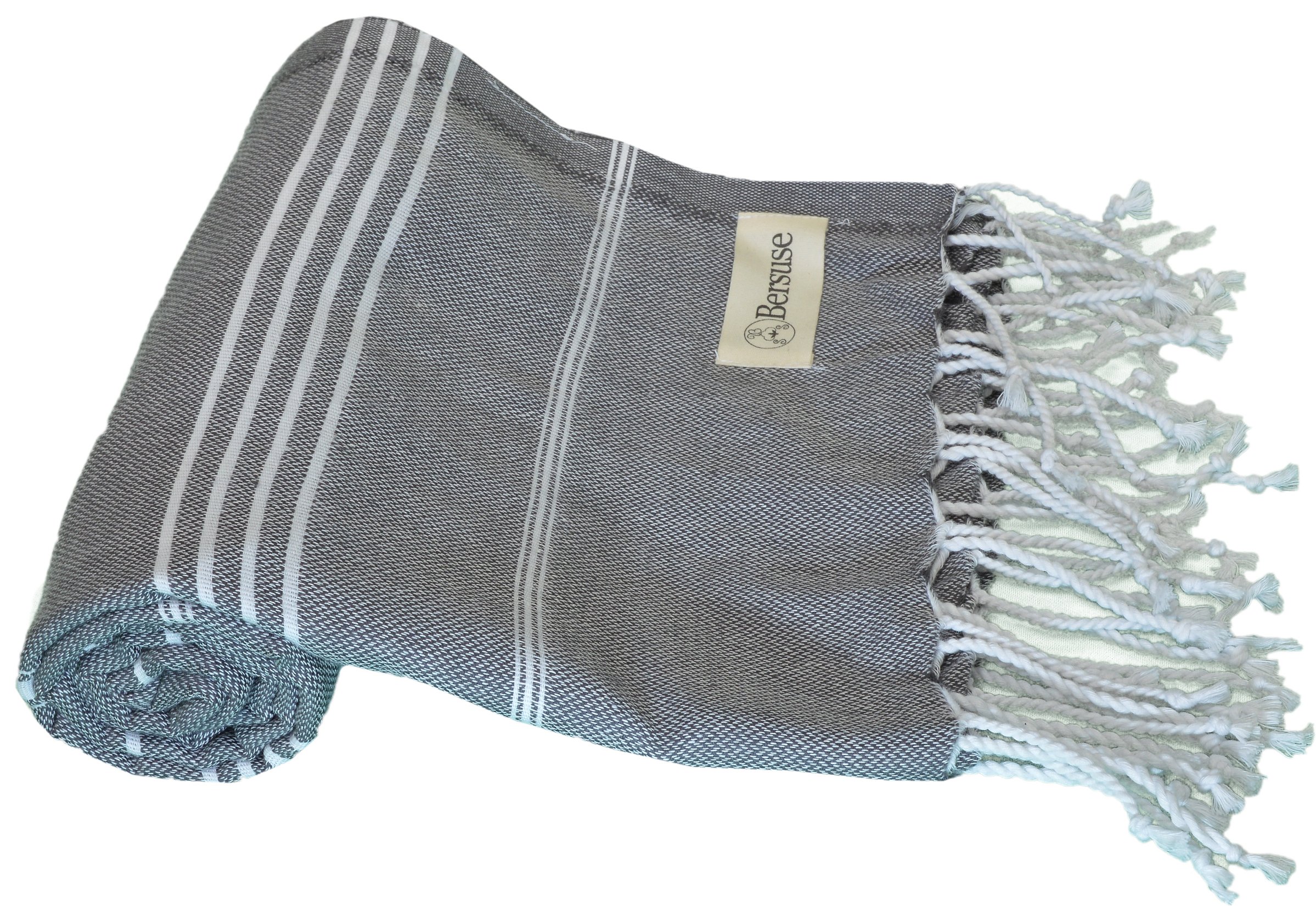Premium 100% Cotton Turkish Beach Towel Set of 6 - Large 37x70 Inches, Quick-Dry, Sand-Free & Lightweight Peshtemal Towels for Beach, Pool, Travel & Yoga - Anthracite Color, Anatolia Collection by Bersuse