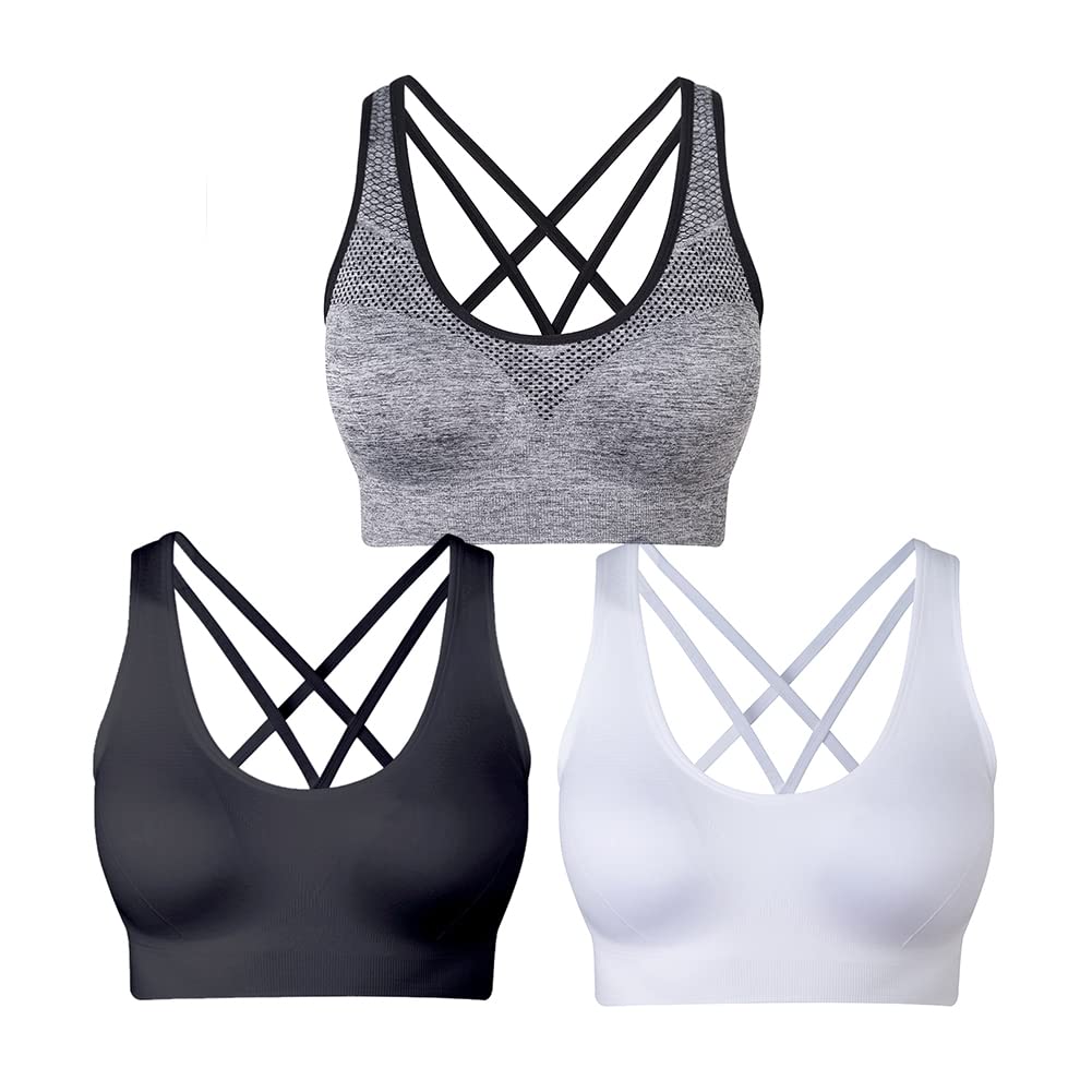 NAKQU Women's Cross Back Sports Bra - Medium Support for Yoga & Workout