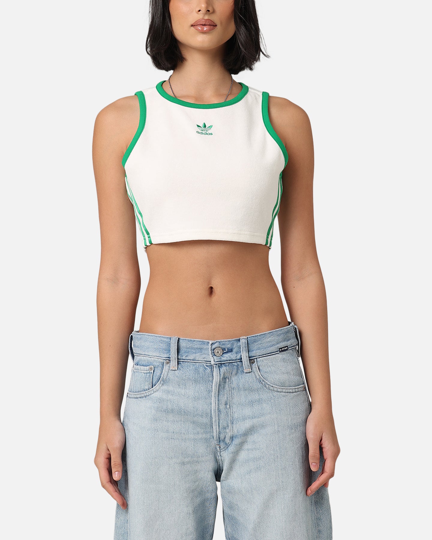 Adidas Women's Terry Cropped Tank Top - Breathable Workout Shirt for Yoga, Running & Gym | Off White Athletic Wear for Women