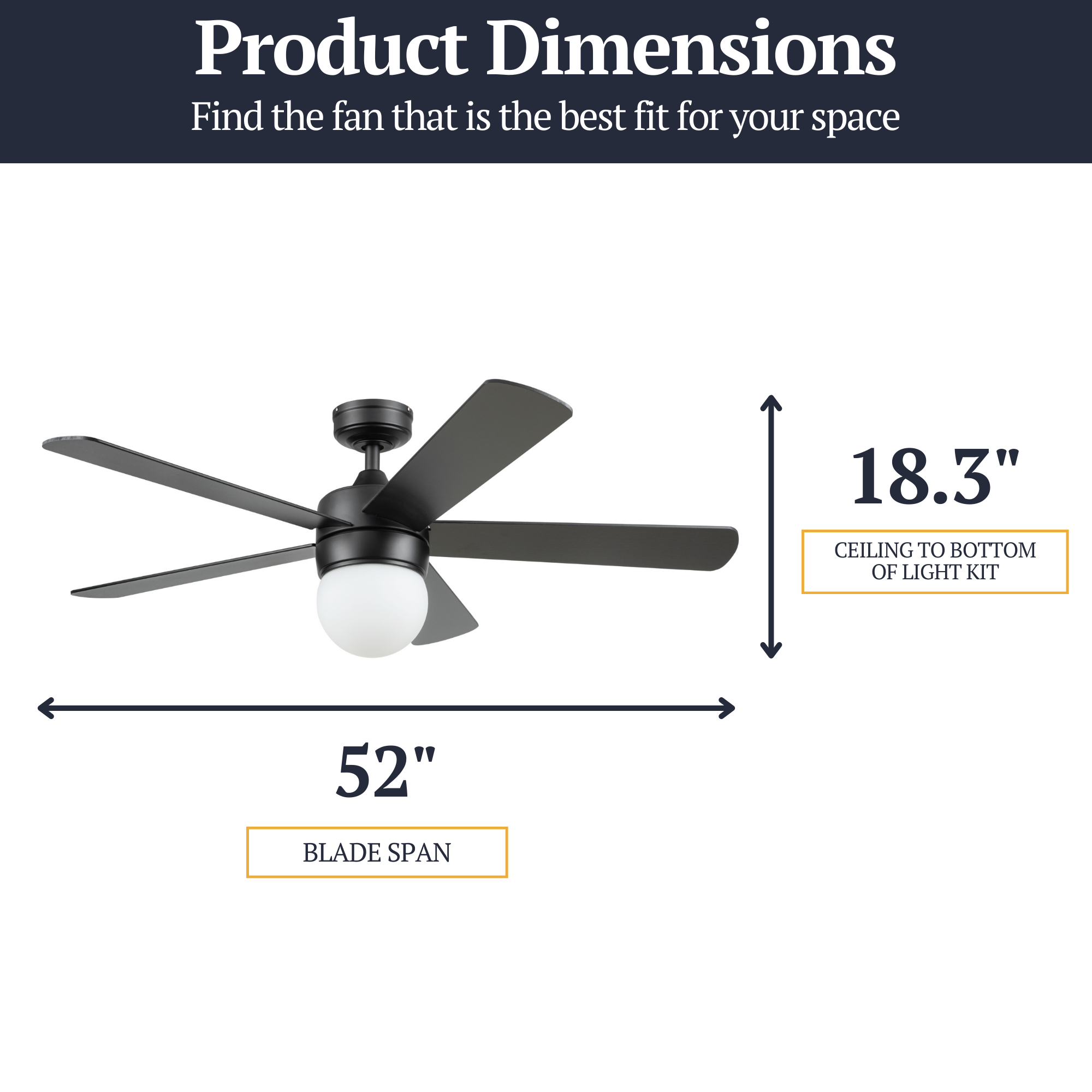 52 Inch Ardrey Kell Matte Black Ceiling Fan with Remote Control - Quiet, Energy Efficient for Bedroom, Living Room & Outdoor Use