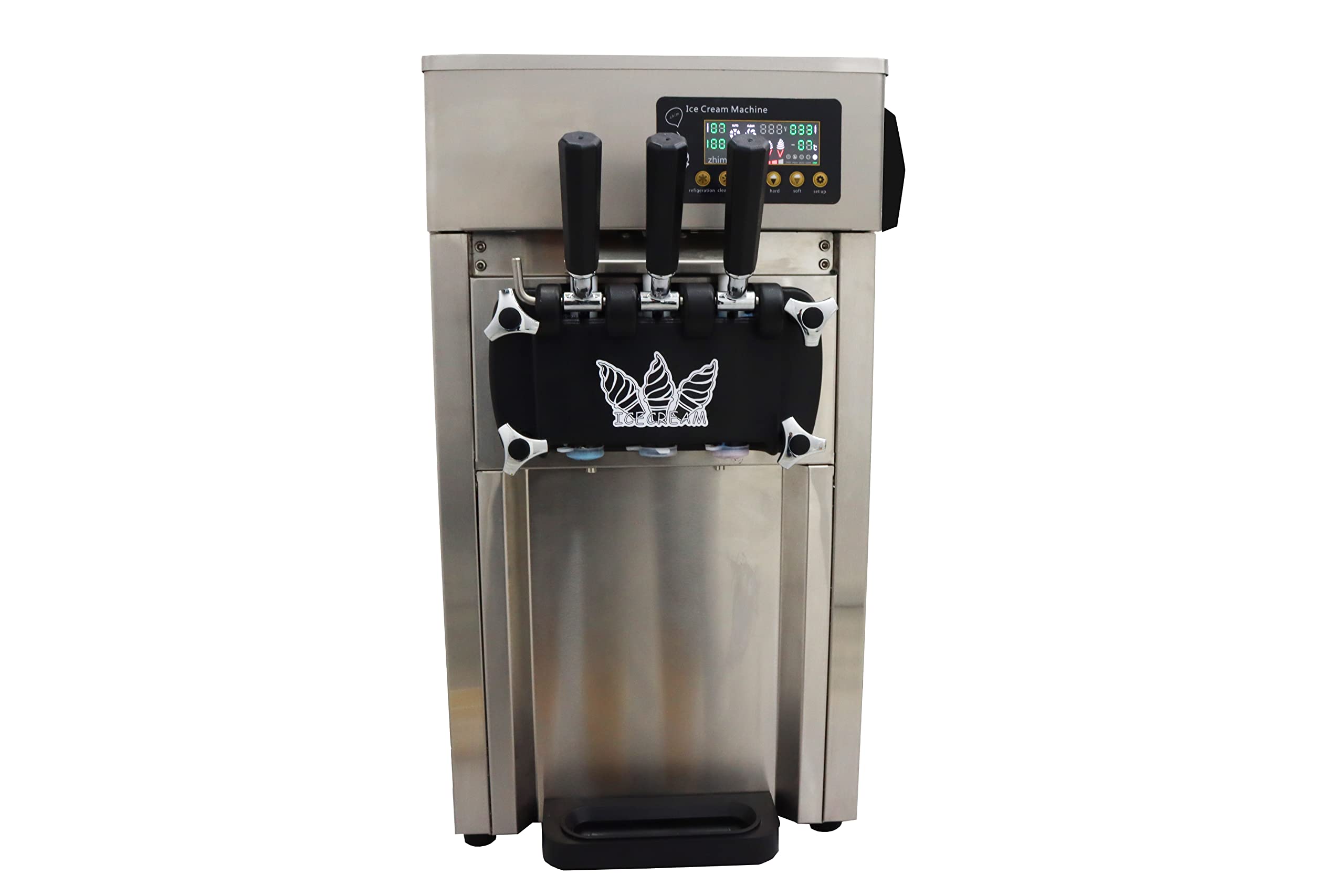 INTSUPERMAI Commercial 3-Flavor Soft Serve Ice Cream Machine with LED Display - Stainless Steel Countertop Ice Cream Maker (110V) for Restaurants, Cafes, and Ice Cream Shops