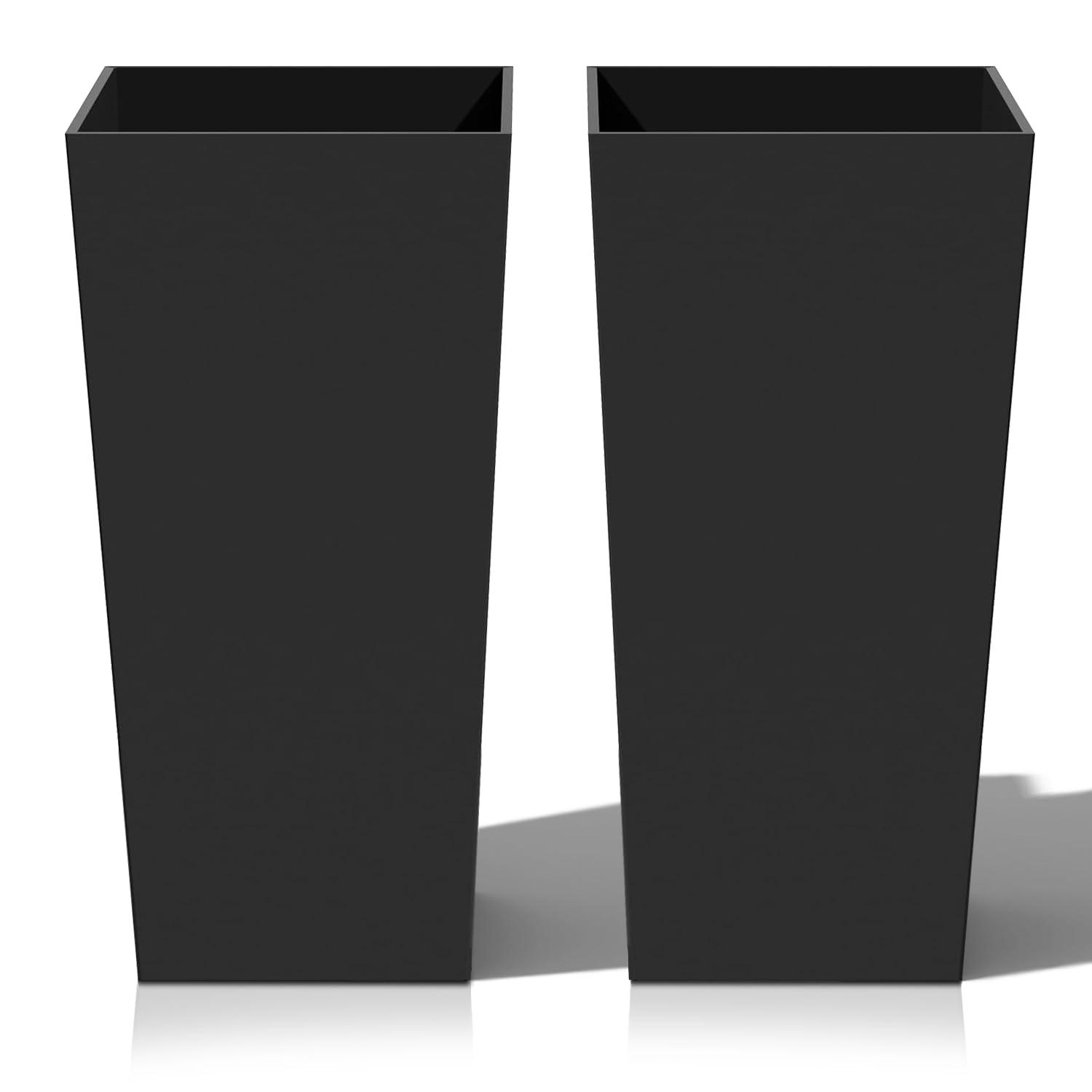 Large 27.5 Inch Tall Resin Planter Pots for Outdoor & Indoor Plants - 2 Pack Black Flower Pots for Trees, Plants & Home Garden Decor - Perfect for Patio, Living Room & Office Spaces