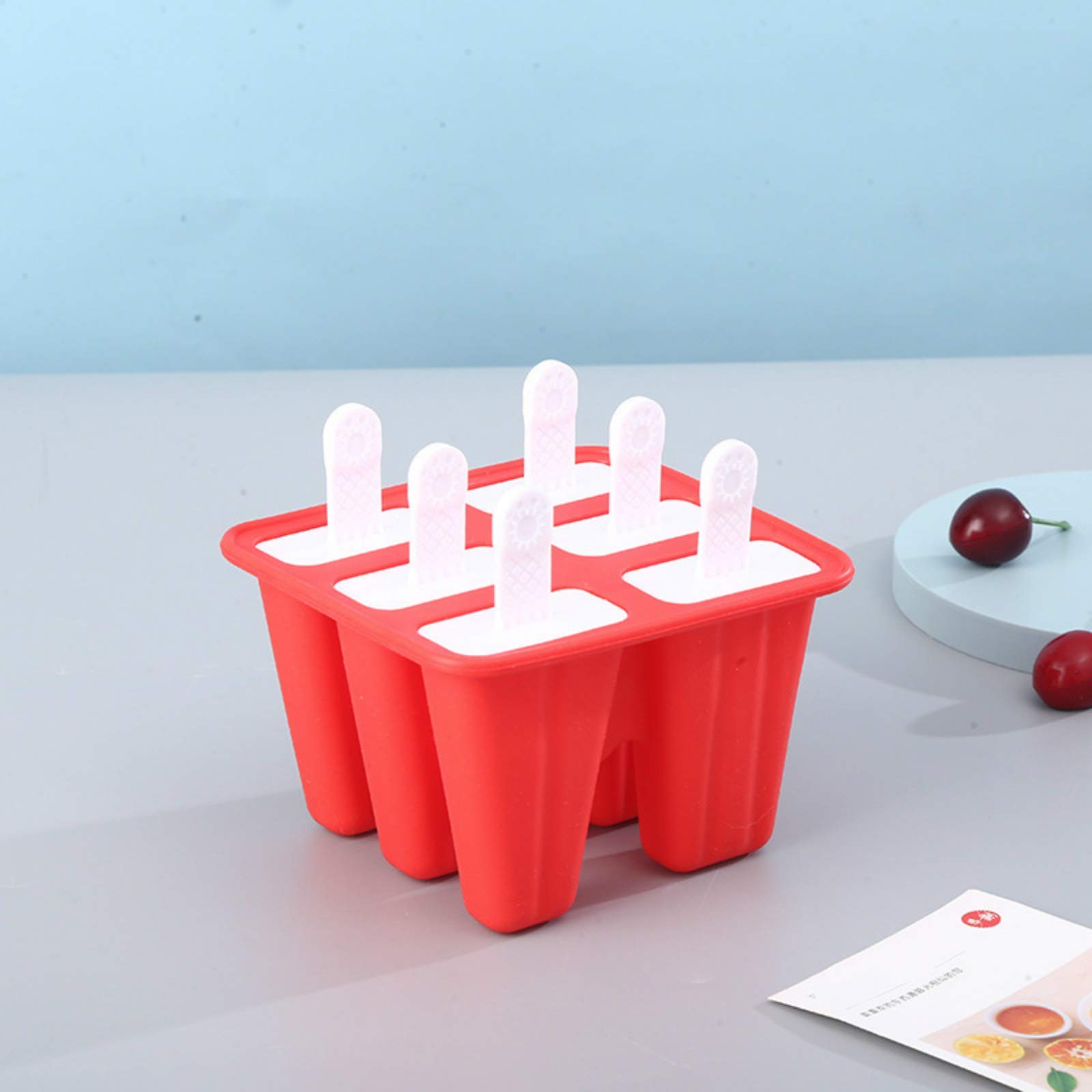 6-Piece Silicone Popsicle Molds Set - Reusable, Easy Release Ice Pop Maker for Homemade Treats (Red) - Perfect for Summer Snacks, Kids Parties & Healthy Frozen Desserts