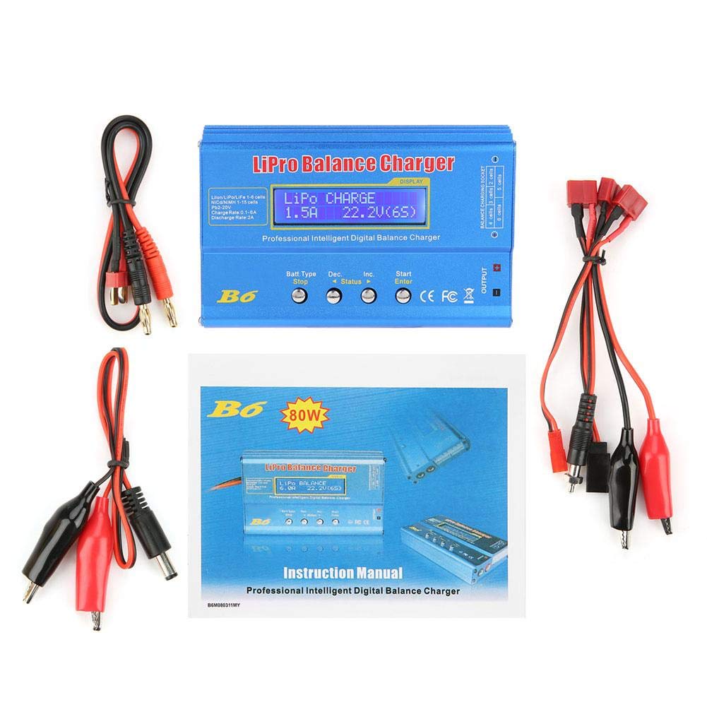 B6 80W Digital LCD LiPo NiMH RC Battery Balance Charger Discharger - Professional 80W Charger for RC Cars, Drones & Airplanes - Fast Charging with LCD Display (Power Adapter Not Included) - Perfect for Hobbyists & RC Enthusiasts