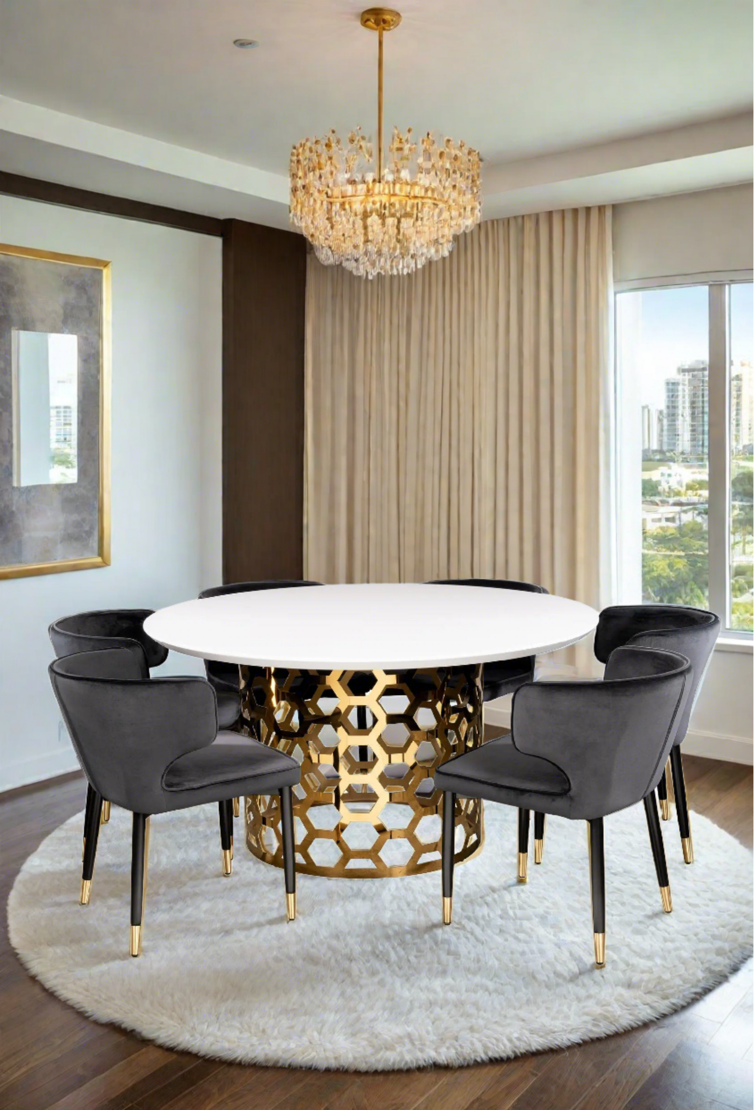 Laguna 6-Piece Dining Set with Black & Gold Chairs - Perfect for Indoor & Outdoor Entertaining