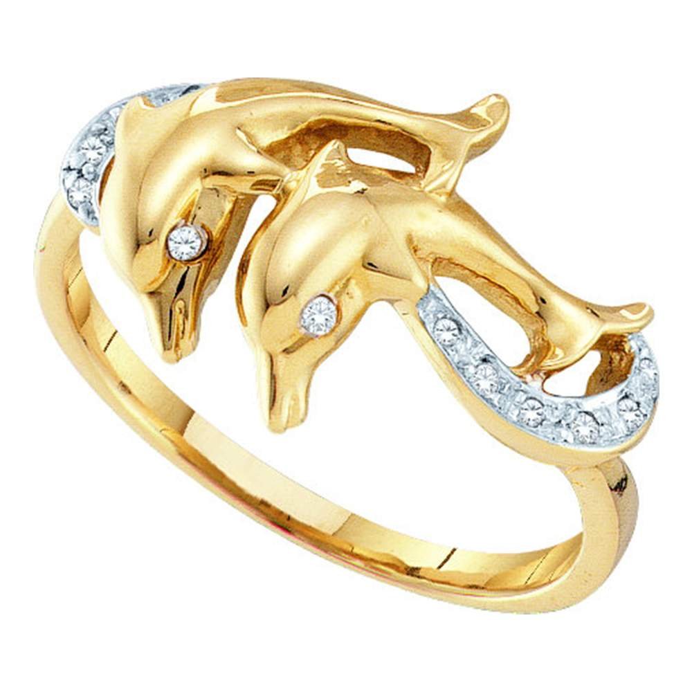 10K Yellow or White Gold Diamond Dolphin Ring for Women - 0.05 CTTW - Elegant Sonia Jewels - Perfect for Anniversary Gifts, Beach Weddings & Ocean-Themed Jewelry Collections