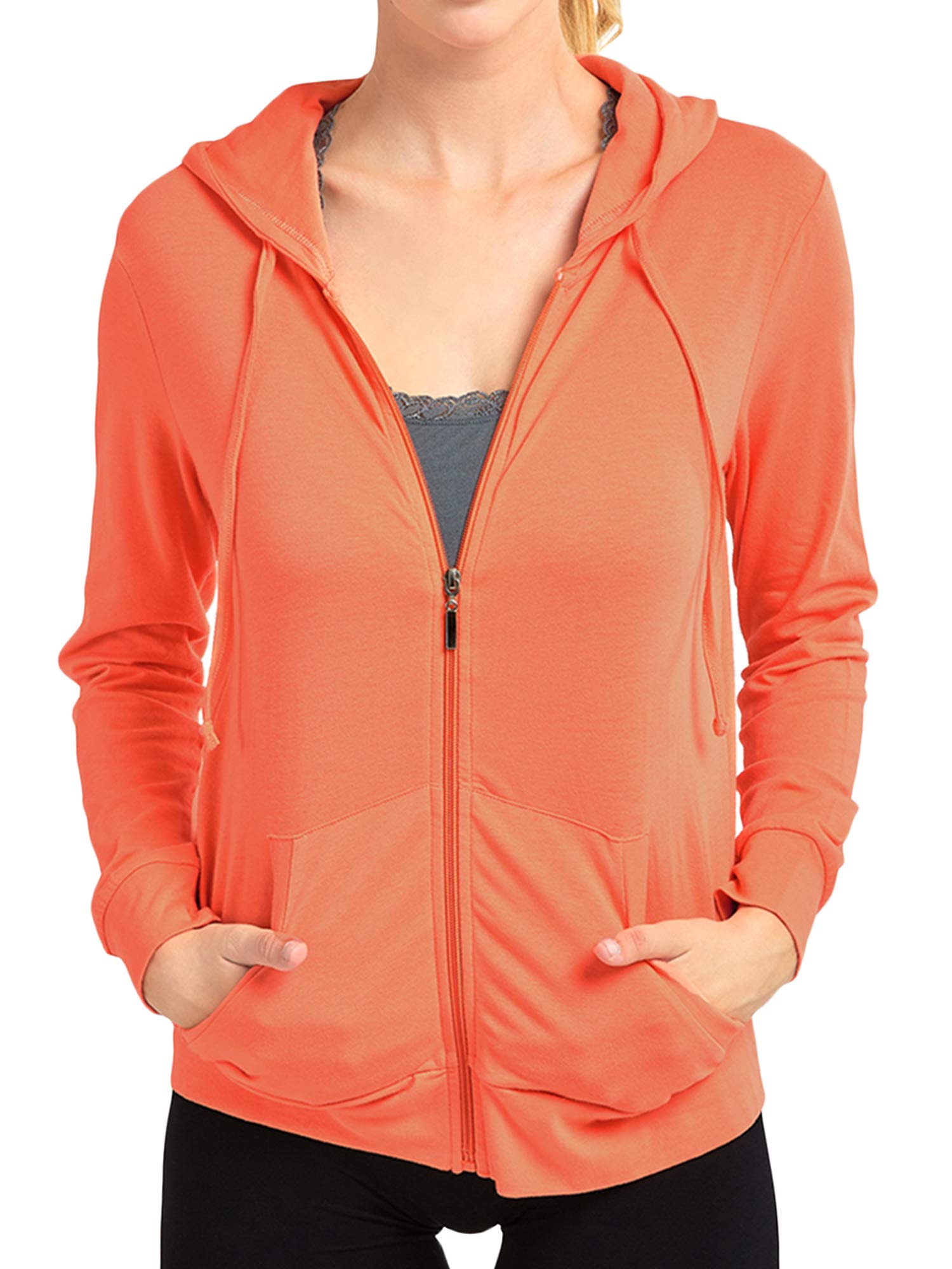 Women's Lightweight Cotton Blend Long Sleeve Zip Up Hoodie Jacket - Soft & Comfortable Pullover for Casual Wear, Workout, and Outdoor Activities