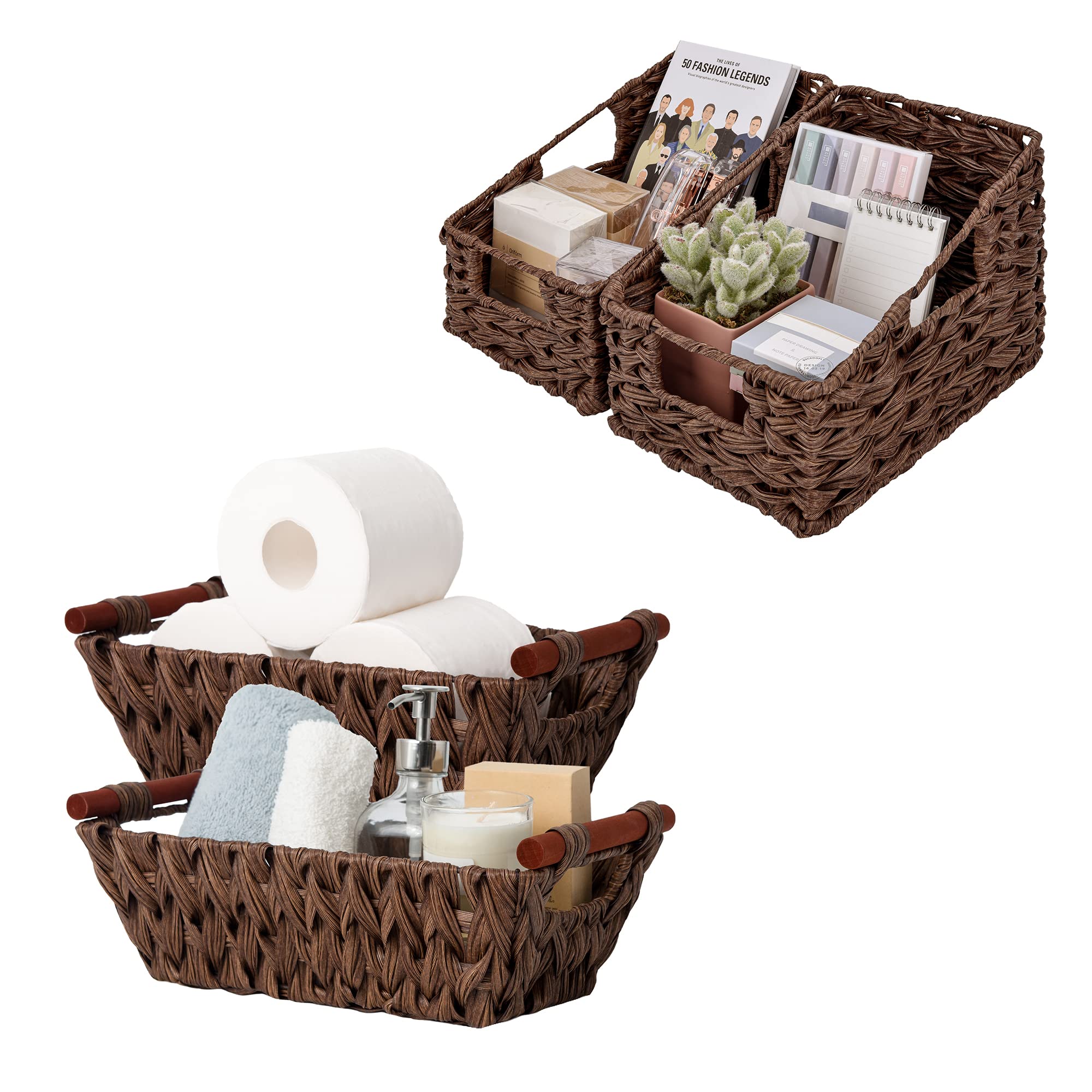 GRANNY SAYS 2-Pack Wicker Baskets & 2-Pack Wicker Shelf Storage Baskets Set - Home Organization & Decor for Living Room, Bathroom, Kitchen Storage