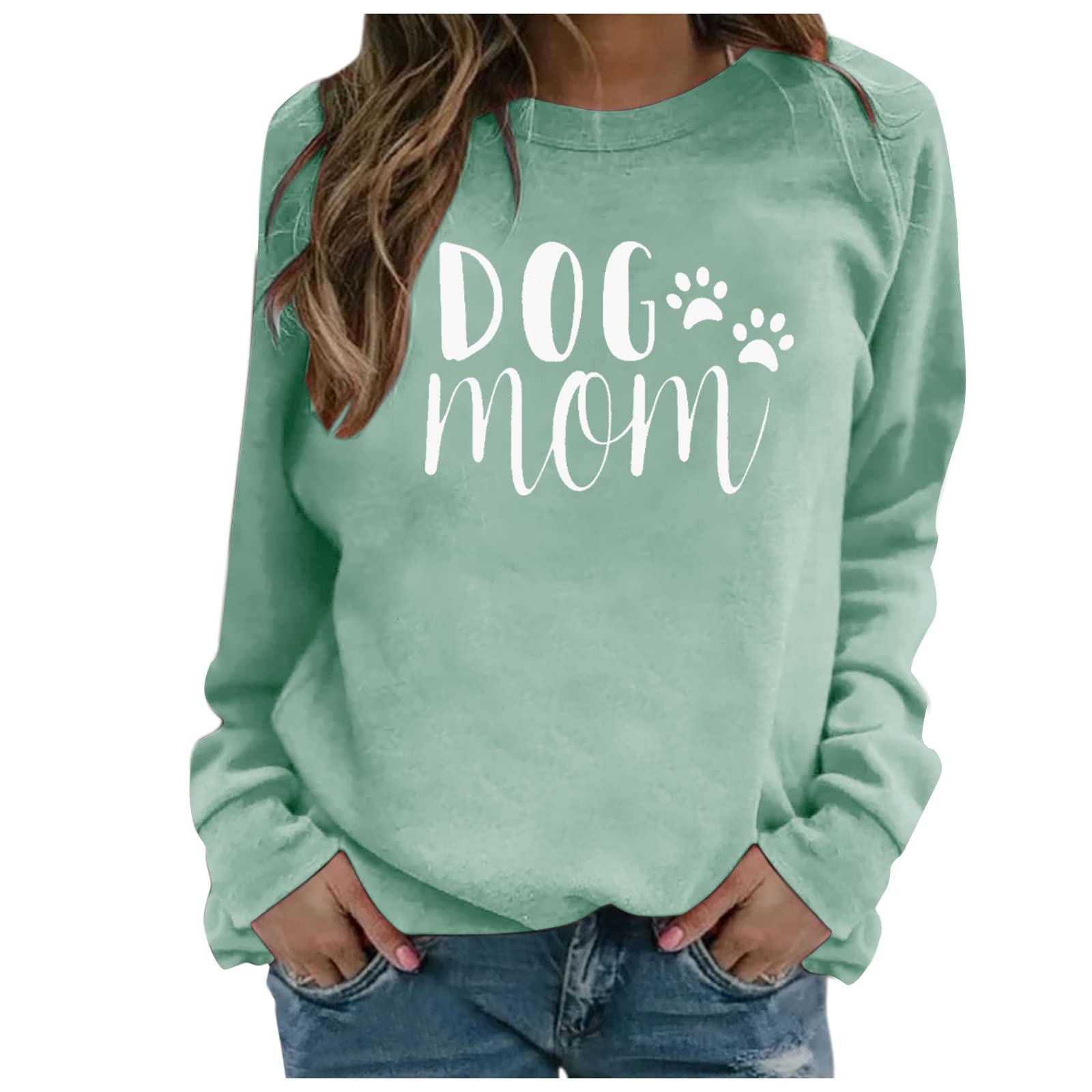 MOUSYA Women's Dog Mom Sweatshirt - Cute Dog Paw Graphic Hoodie with Funny Letter Print, Long Sleeve Pullover for Dog Lovers | Perfect for Casual Wear, Pet Owner Gifts & Dog-Themed Outfits