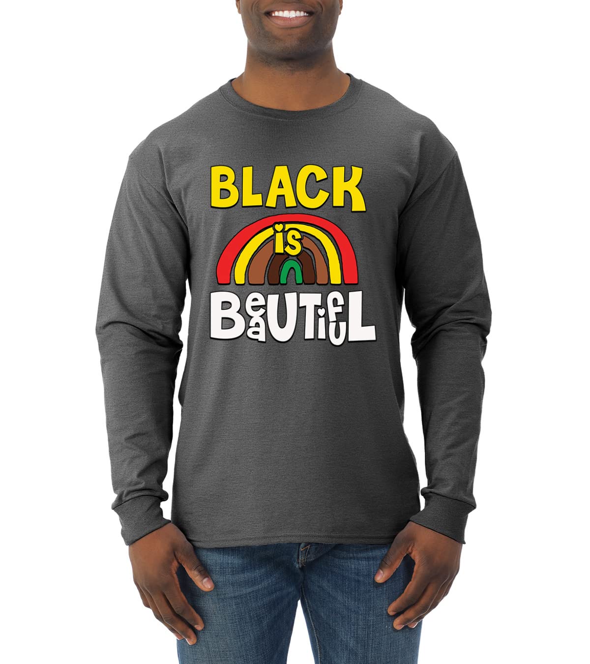 Wild Bobby Black is Beautiful Black Pride Men's Long Sleeve T-Shirt - Casual Wear for African American Pride & Social Justice Events