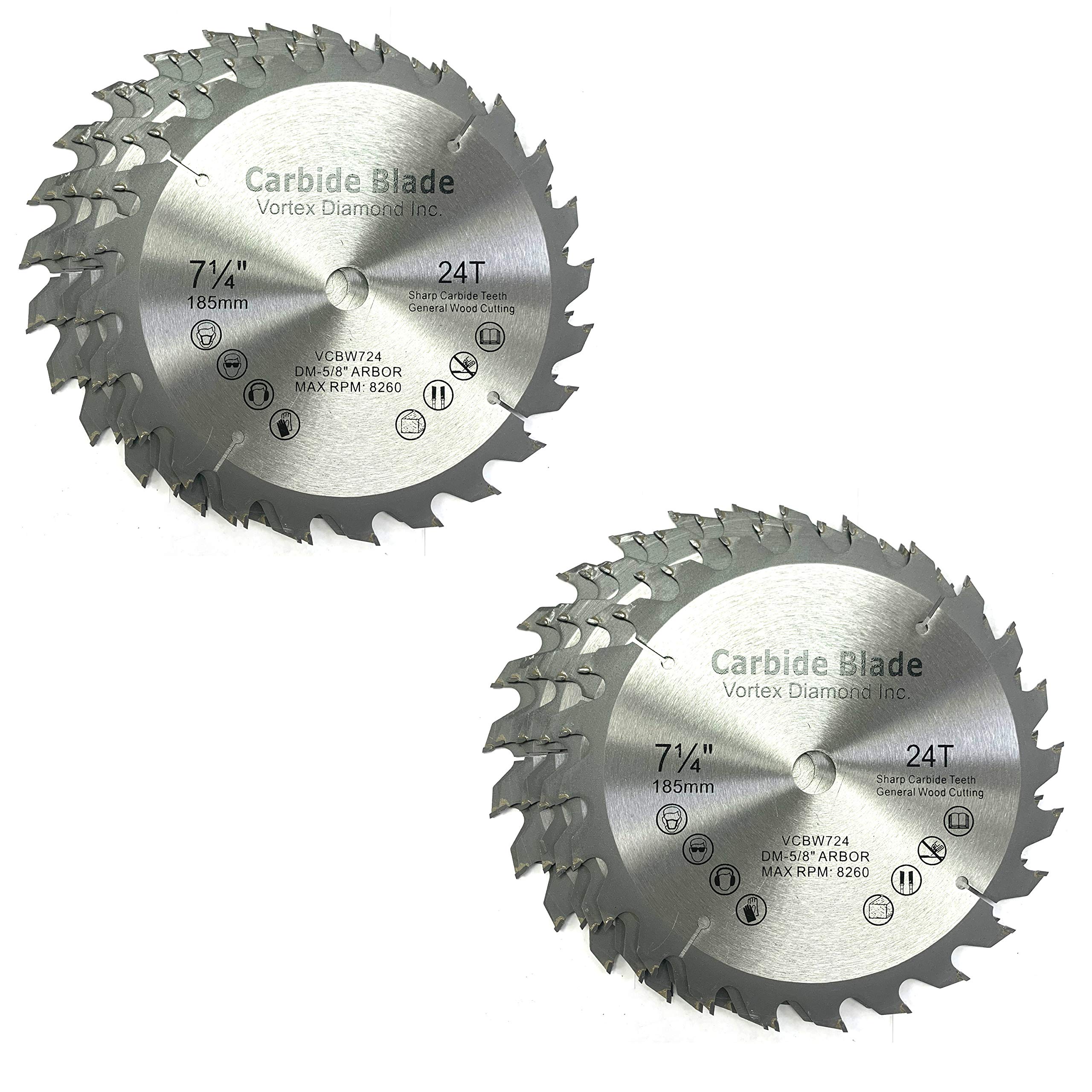 (10 Pack) VORTEX DIAMOND VWB 7-1/4 Inch 24 Teeth TCT Circular Saw Blades for Hard & Soft Wood - General Purpose Woodworking, DIY Projects & Construction - Premium Tungsten Carbide Tipped Cutting Discs