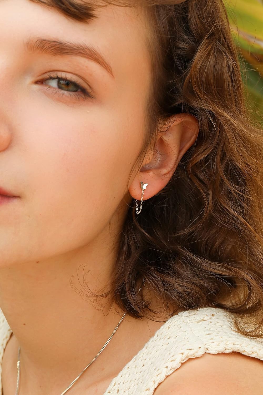 Elegant S.Leaf Butterfly Chain Threader Earrings for Women - Sterling Silver & Gold Dainty Stud Earrings - Perfect for Parties, Weddings & Everyday Wear
