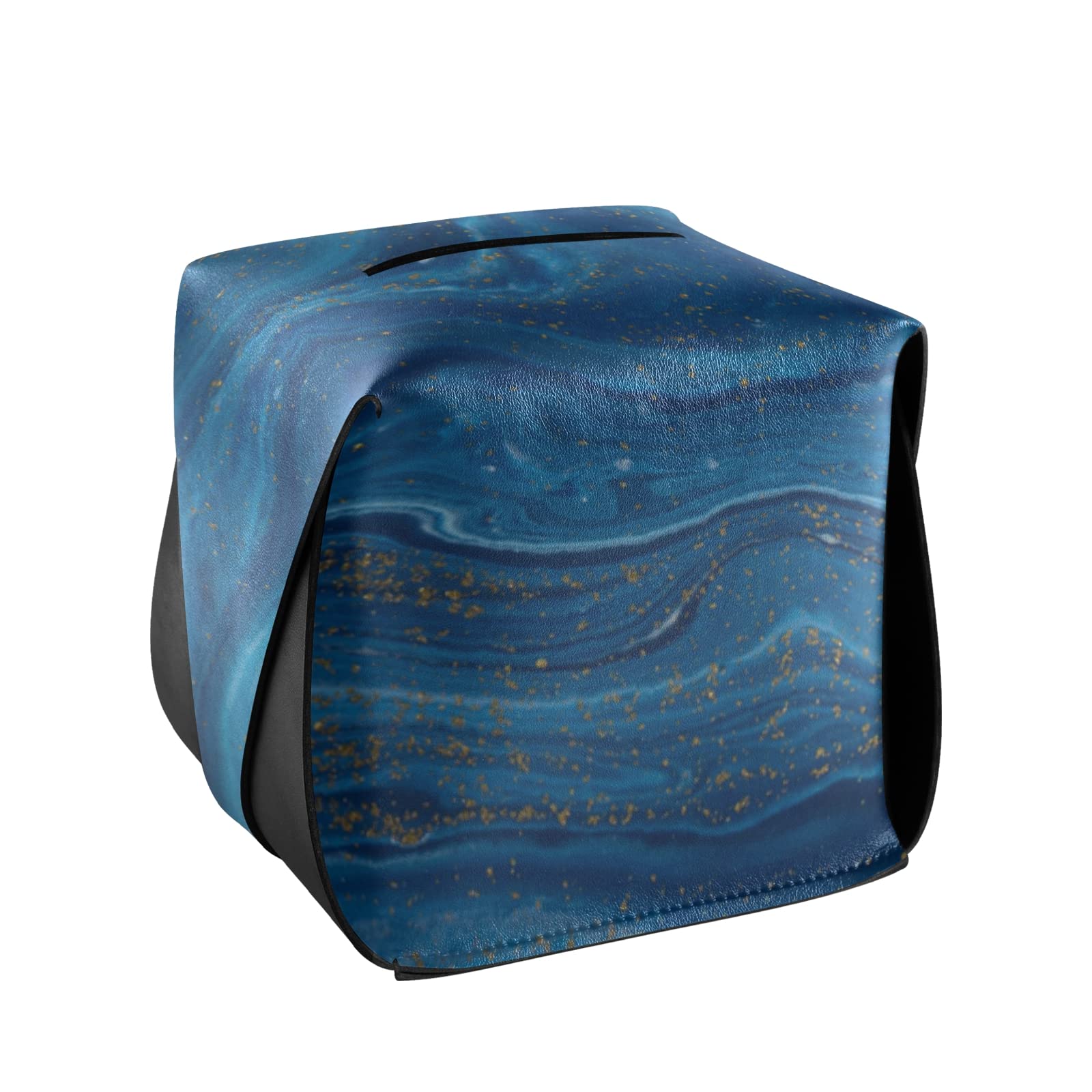 Blue Marble Pattern PU Leather Tissue Box Cover - Square Decorative Holder for Bathroom, Nightstand, Office & Car | Waterproof & Stylish Home Organizer