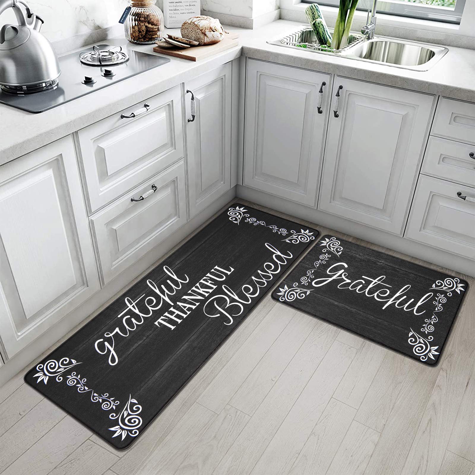 HEBE Anti-Fatigue Kitchen Mat Set of 2 - Non-Slip Cushioned Floor Mats, Waterproof Standing Desk Mat for Farmhouse, Office & Laundry - Perfect for Sink Areas, Cooking & Long Standing Work
