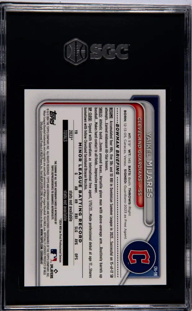 2024 1st Bowman Chrome Yaikel Mijares Purple Refractor Prospects Auto SGC 9.5 /250 - Rare Baseball Card for Collectors & Investors - Perfect for Display, Trading, and Portfolio Growth
