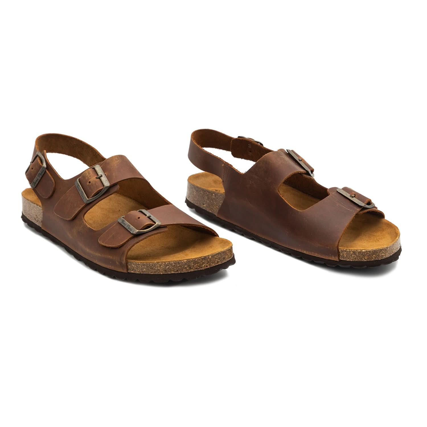 Men's Genuine Leather Sandal with Double Buckle Strap - Comfortable Casual & Outdoor Walking Shoes for Summer Beach Vacation and Daily Wear - Gil PE