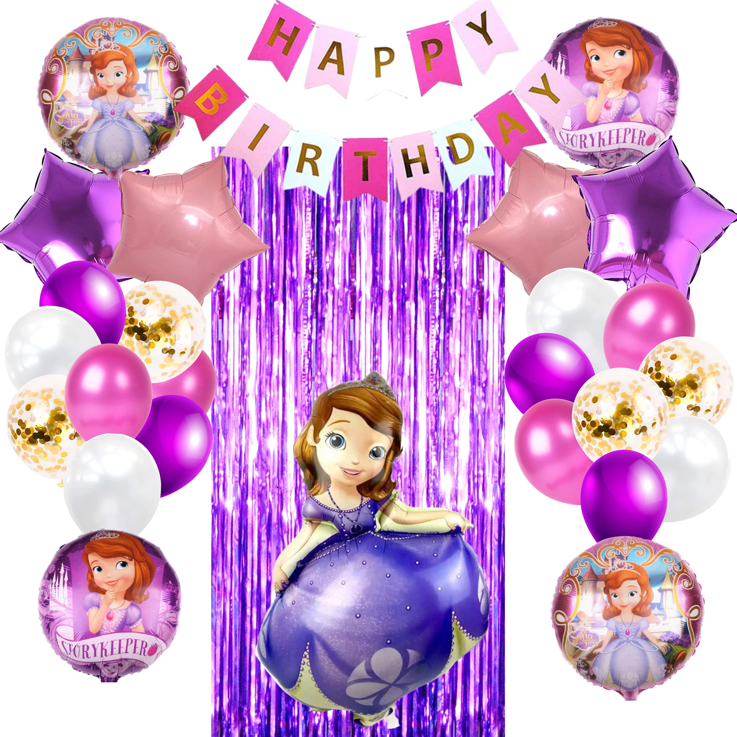 Sofia The First Birthday Party Decorations Set - Purple Party Curtain, Banner & Balloons | Complete Princess Party Supplies for Kids | Perfect for Sofia The First Themed Birthday Celebrations, Baby Showers & Princess Parties