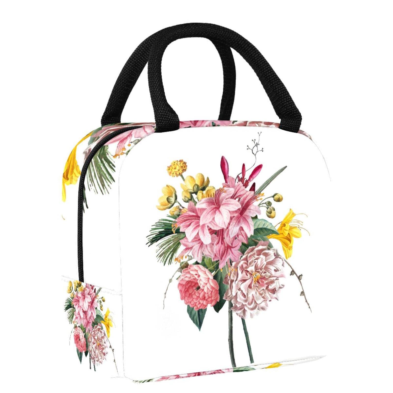 Insulated Thermal Lunch Tote Bag for Women & Men - Floral Spring Design Lunch Box Container - Perfect for Picnic, Beach, Park & Office Use