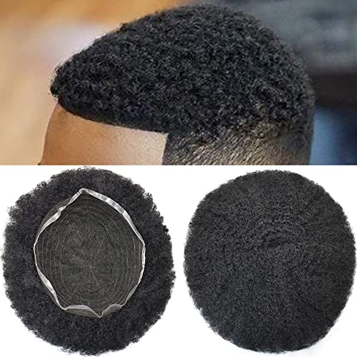 Undetectable Full Lace Afro Toupee for Black Men - Natural Afro Curly Hair Replacement System with French Lace Base - #1 Jet Black 10mm Afro Wave - Perfect for Thinning Hair & Hair Loss Solutions - Great for Daily Wear, Special Occasions & Confidence Boosting