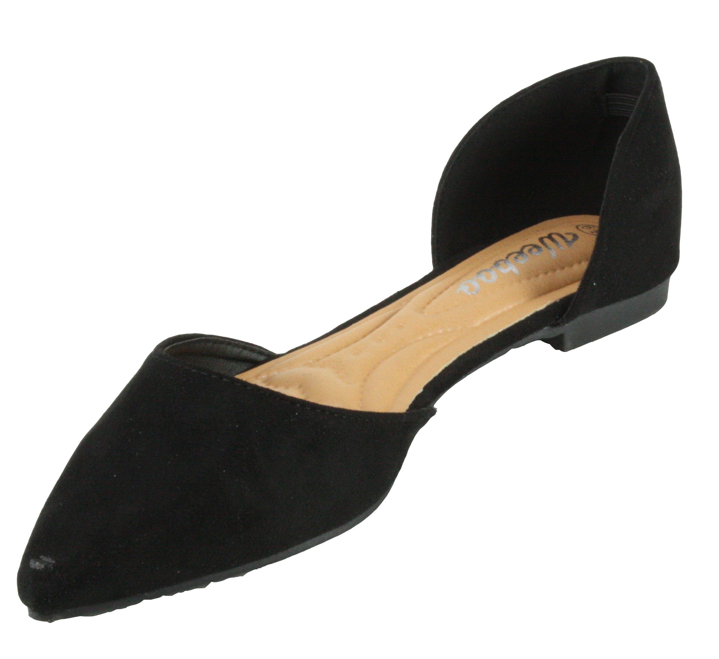 Weeboo Women's Doris-28 Pointed Toe D'Orsay Flats - Faux Suede Ballet Flat Shoes for Work, Office & Dressy Occasions